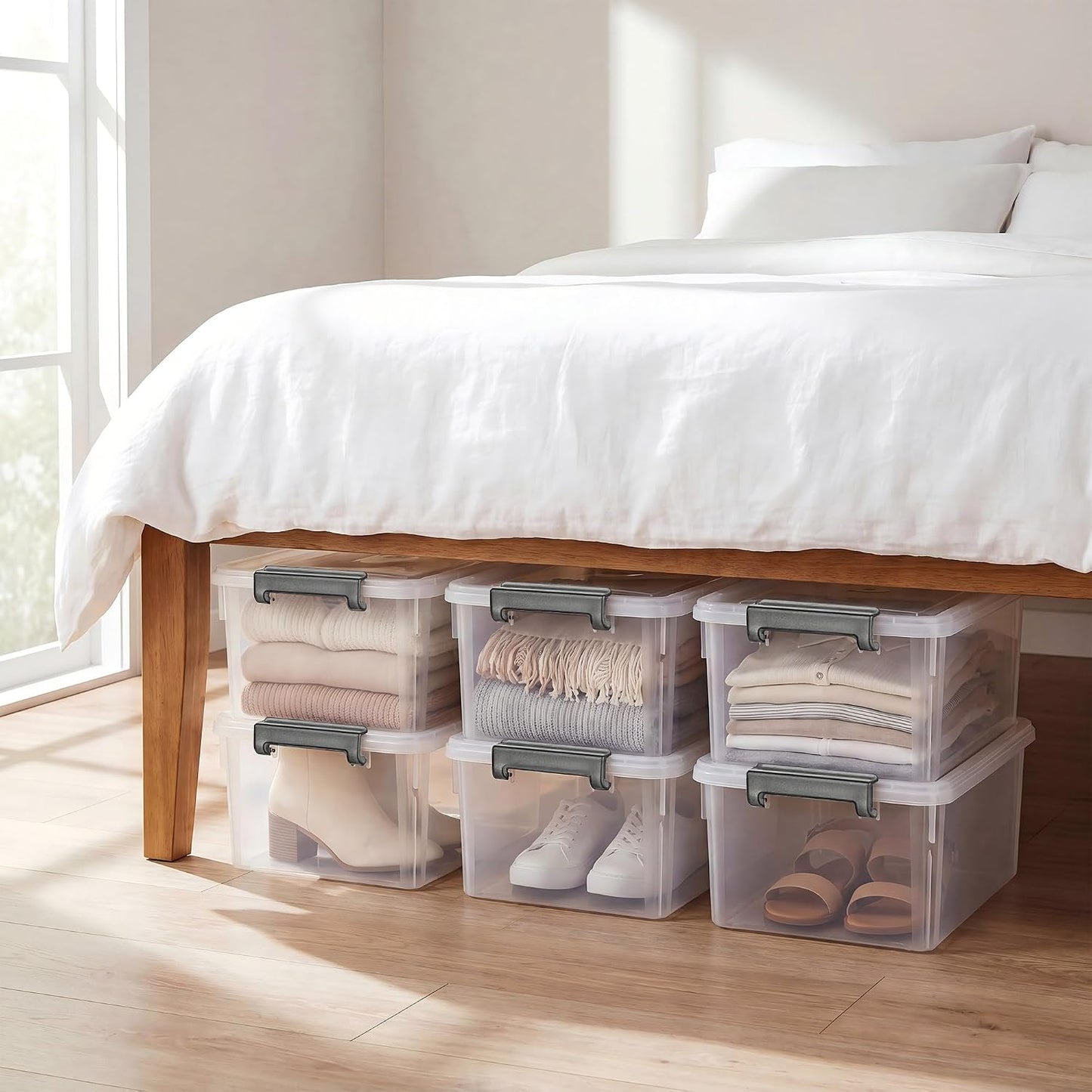 Citylife 17 QT Plastic Storage Bins with Latching Lids Stackable Storage Containers for Organizing Large Clear Storage Box for Garage, Closet, Kitchen, 4 Packs