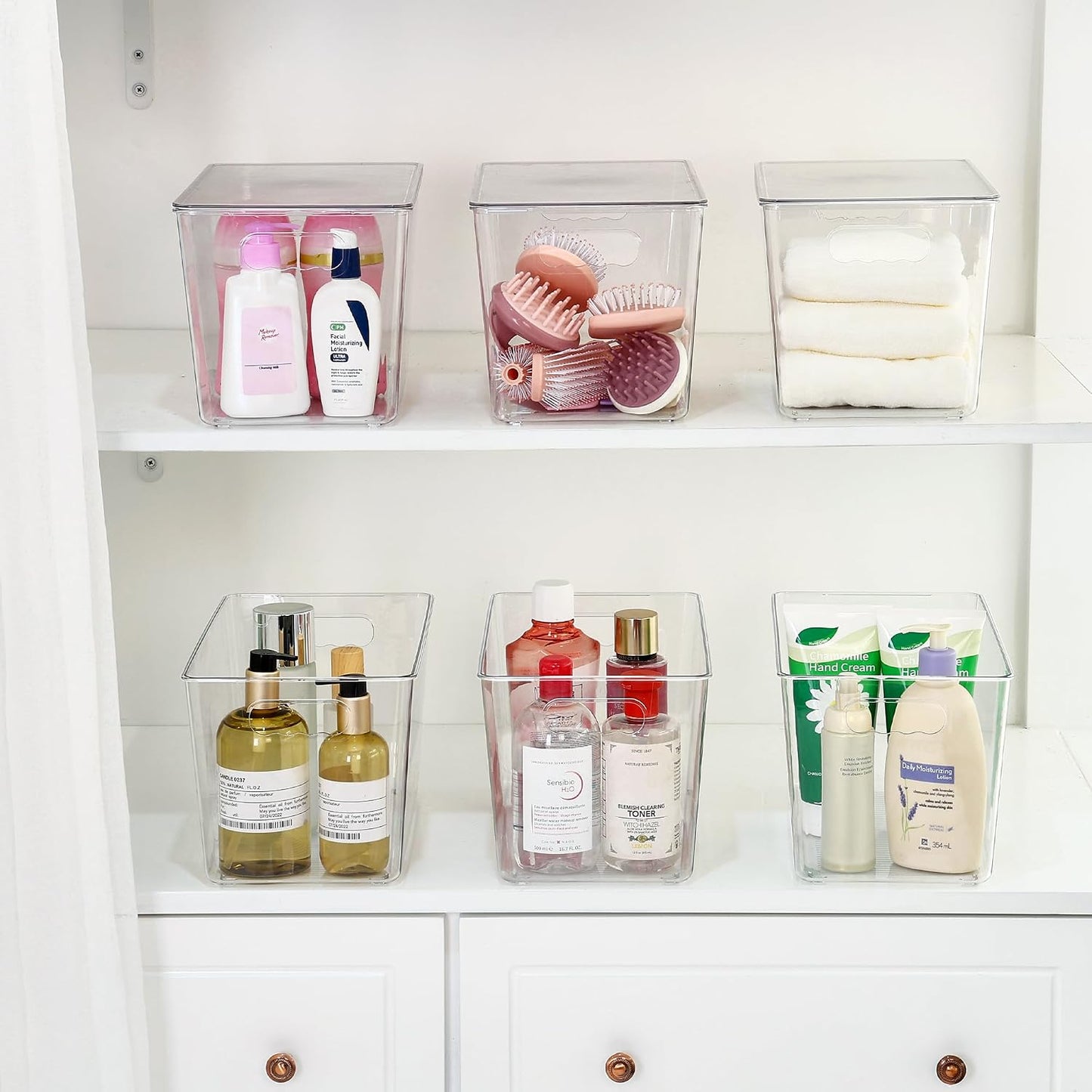 Vtopmart 4 Pack Clear Stackable Storage Bins with Lids and Handles, XLarge