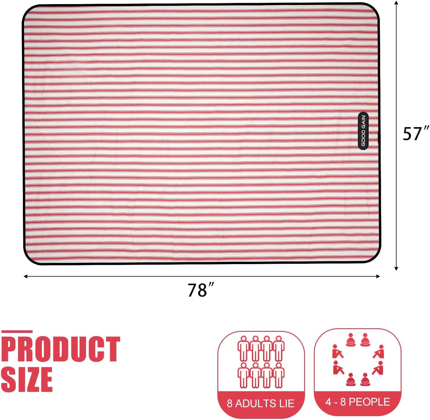 G GOOD GAIN Picnic Blankets Waterproof - Extra Large Outdoor Blanket Sand Free Foldable with Carry Strap for Beach, Camping, Park Grass, Hiking, Travel, Concerts, Indoor(Apple)