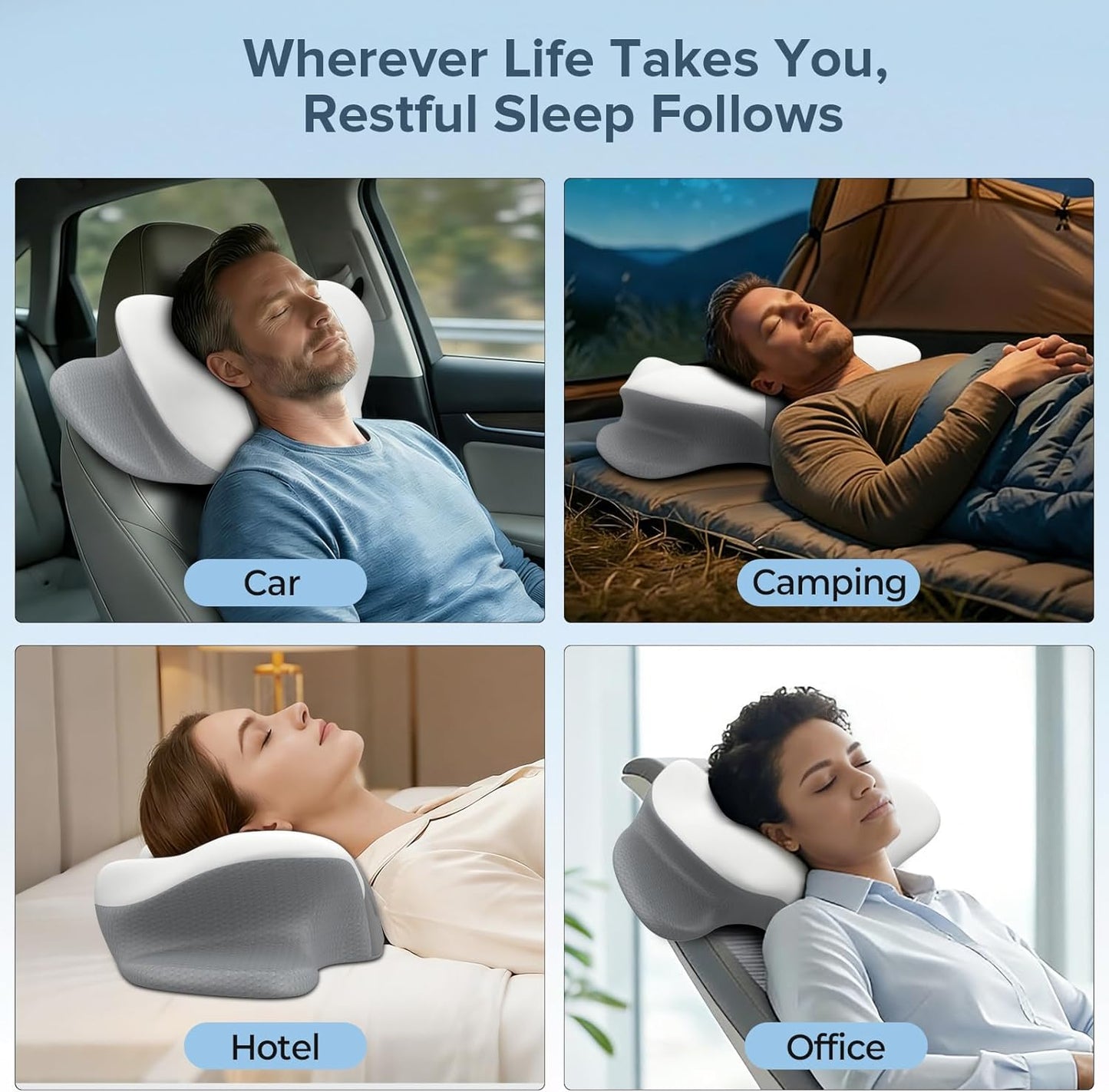 beslovo Cervical Neck Pillow for Pain Relief, Ergonomic Side Sleeper Pillow, Orthopedic Neck Support Contour Memory Foam Pillow for Side Back Stomach Sleepers, Ideal for Office Travel (Grey&White)
