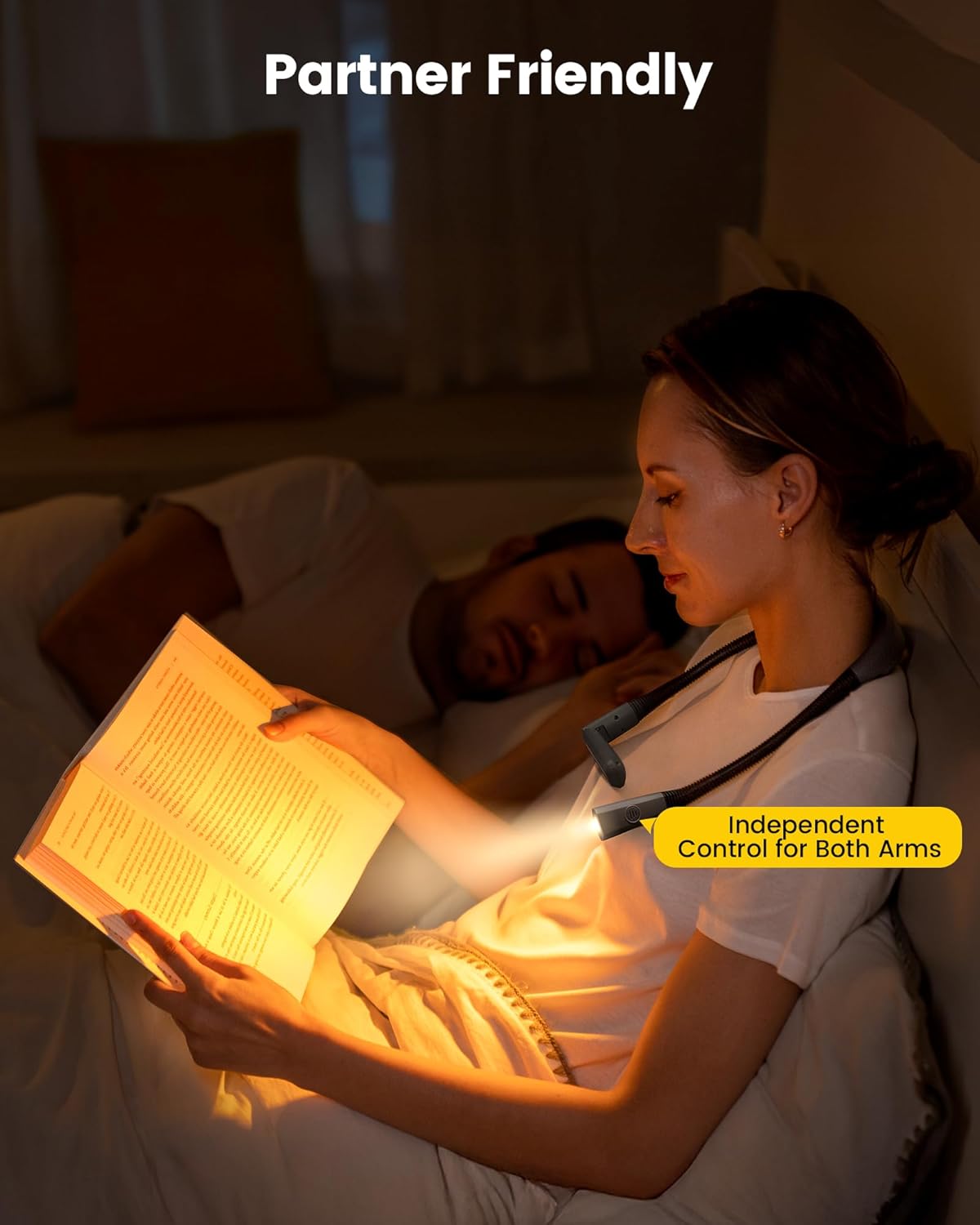 Glocusent Bendable Neck Light, 100Hrs Long Lasting Rechargeable Book Light, 5 Colors & Stepless Dimming Reading Light - Perfect Book Lights for Reading at Night, Knitting, Book Lovers Gifts