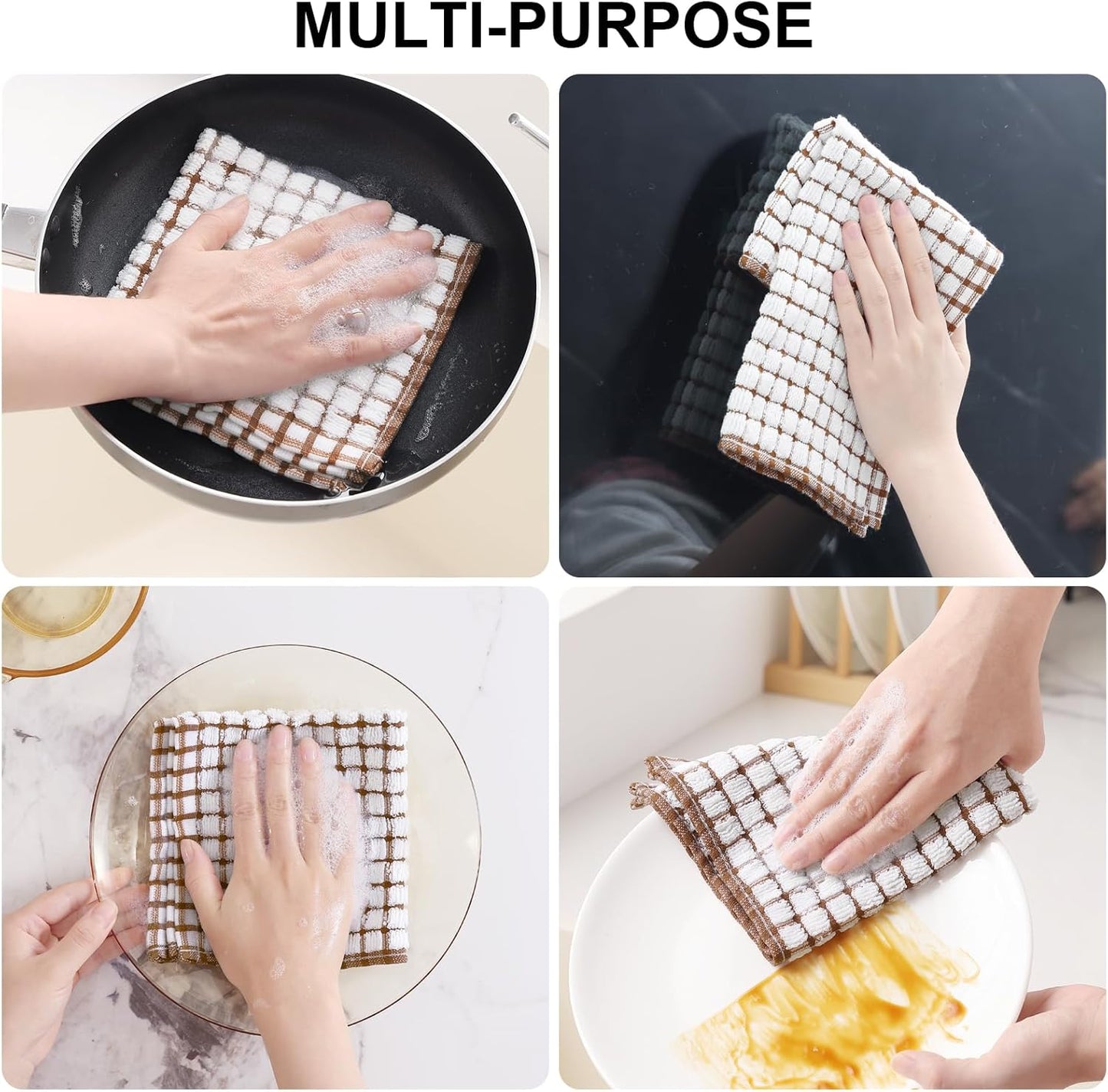 Kitinjoy Cotton 8 Pack Terry Kitchen Dish Cloths, 12 x 12 Inches Super Soft and Absorbent Dish Rags, Quick Drying Dish Towels for Washing Dishes, Mix Color