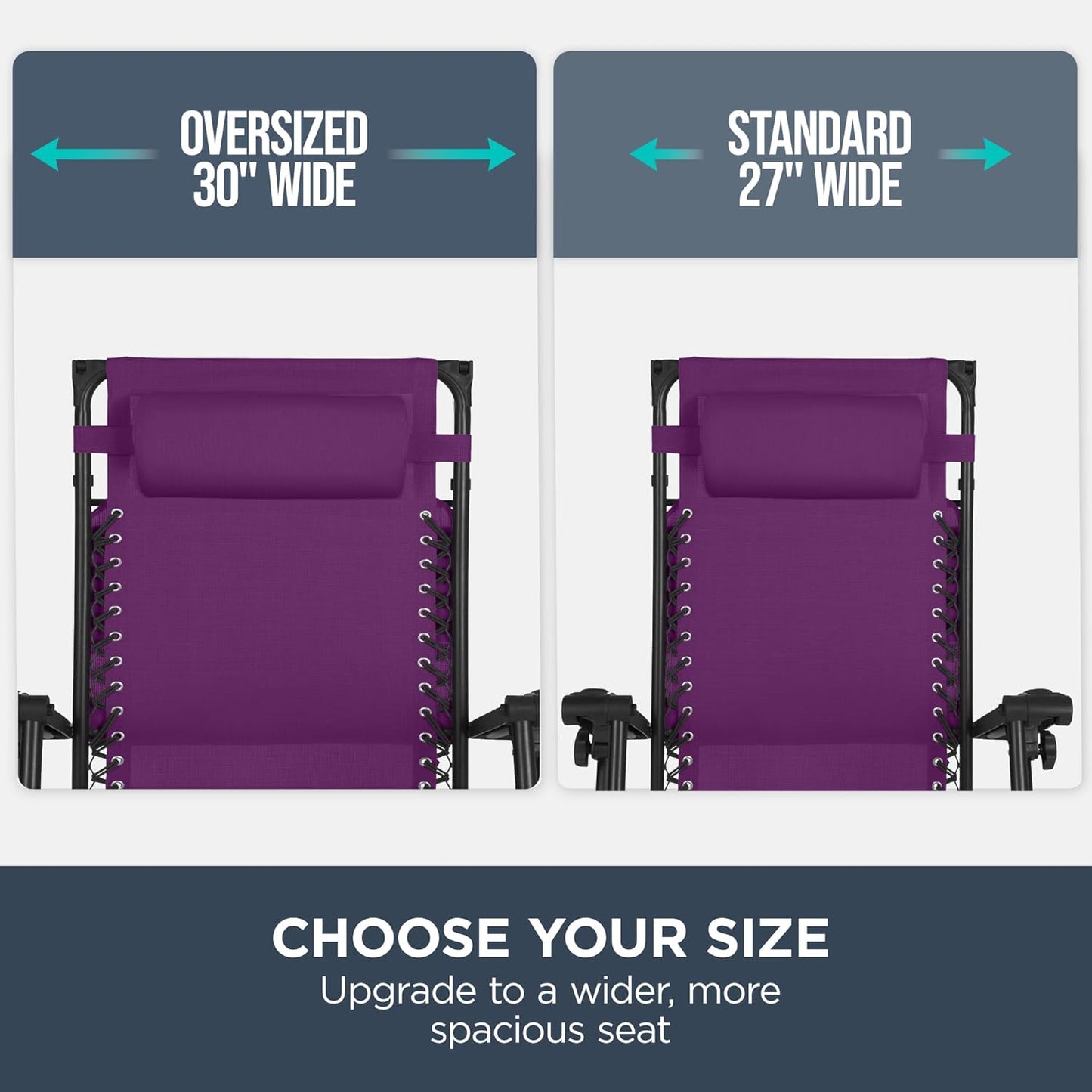 Best Choice Products 30” Wide Folding Zero Gravity Outdoor Recliner Patio Lounge Chair w/Adjustable Canopy Shade, Headrest, Side Accessory Tray - Amethyst Purple