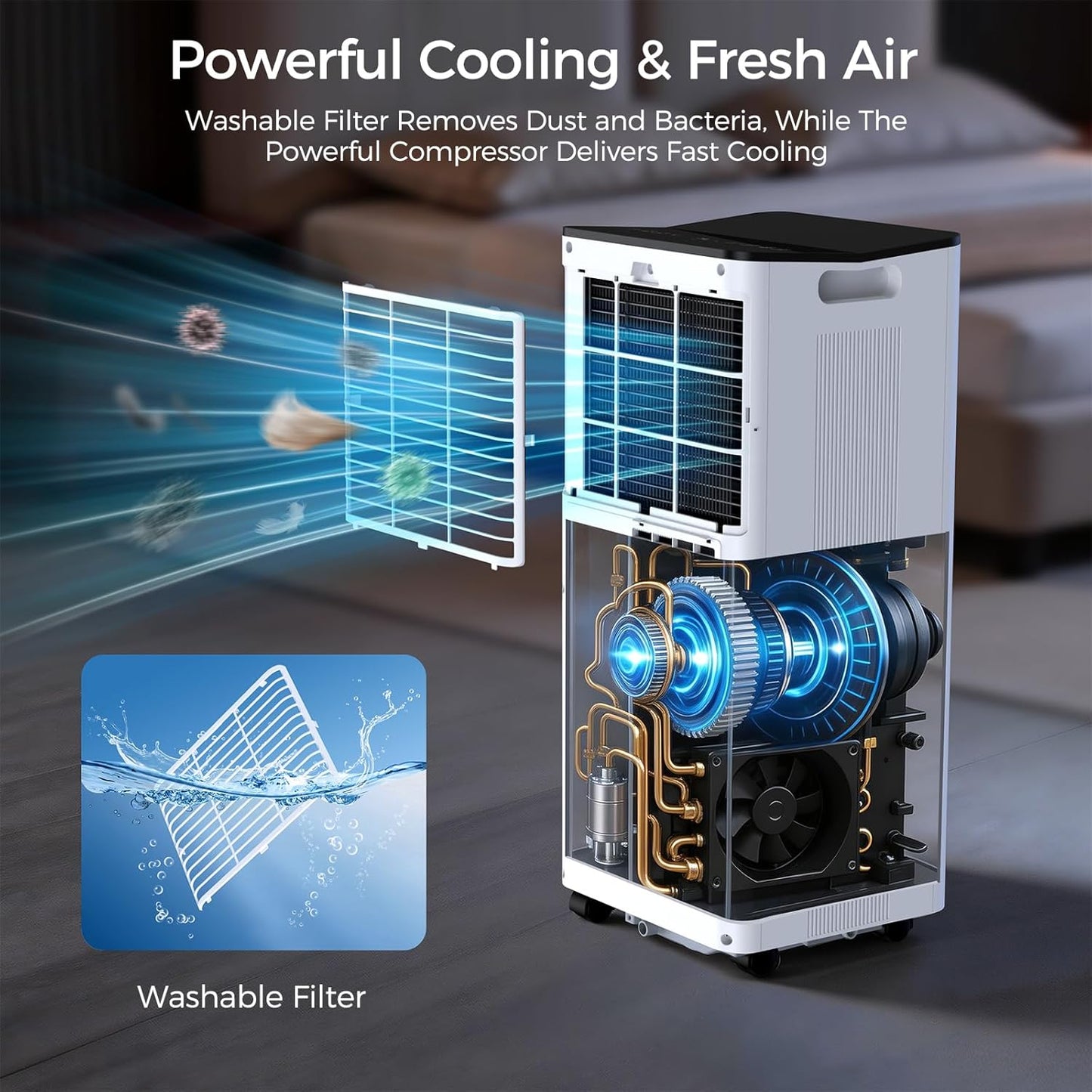 16000 BTU Portable Air Conditioner for Large Rooms & Bedrooms up to 750 Sq.Ft, Ultra Quiet 40dB Smart WiFi AC, 5-in-1 Cooling with Dehumidifier, Fan, Sleep Mode & Timer(White)