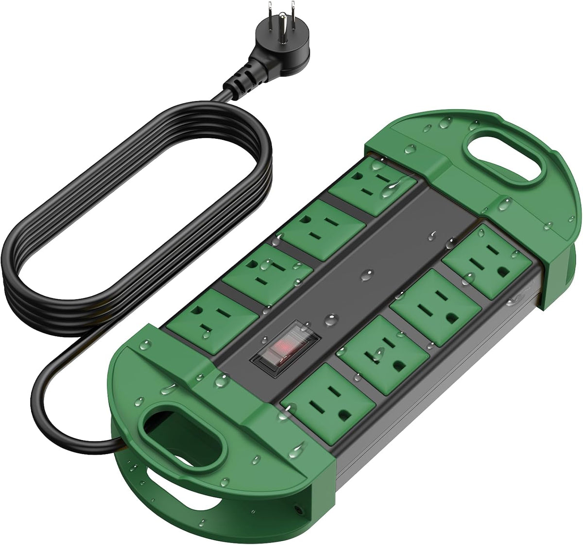 CCCEI Outdoor Power Strip Weatherproof with 8 Plug, Waterproof Extension Cord with Multiple Outlets, Christmas Exterior Garden Yard Surge Protector 10FT.