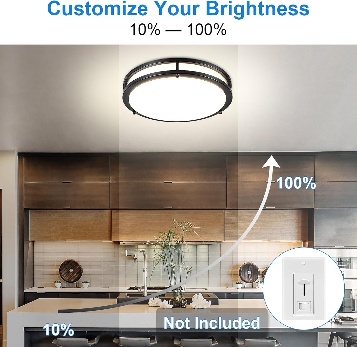 DLLT Flush Mount LED Ceiling Light: 13 Inch 5CCT (3000K-6000K) & Dimmable Ceiling Light Fixtures for Bedroom Hallway - 24W Modern Black Super Bright Kitchen Lighting Fixtures Ceiling
