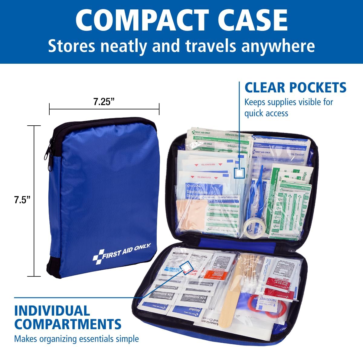 First Aid Only 298 Piece All-Purpose Emergency First Aid Kit for Home, Office, Car, Apartment, Dorm, and Camping, Travel-Friendly Compact Pouch Fits in Backpacks, Suitcases, Cabinets, and Drawers