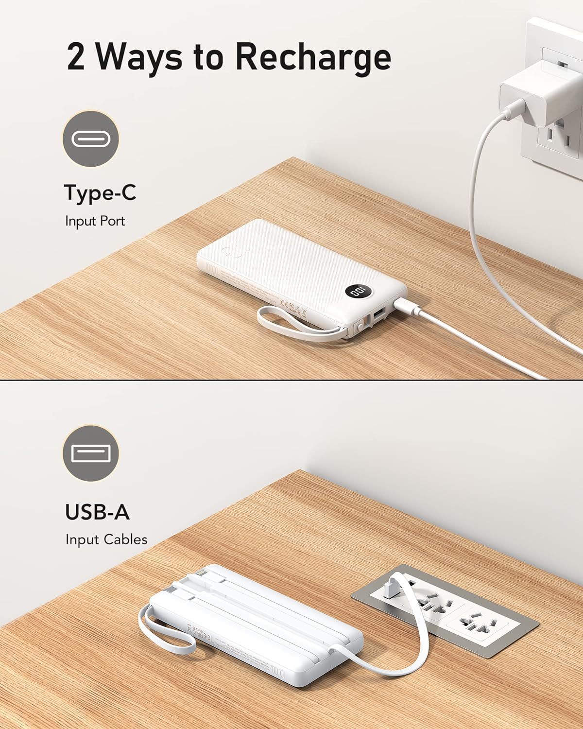VEEKTOMX 10000mAh Portable Charger with 4 Built-in Cables