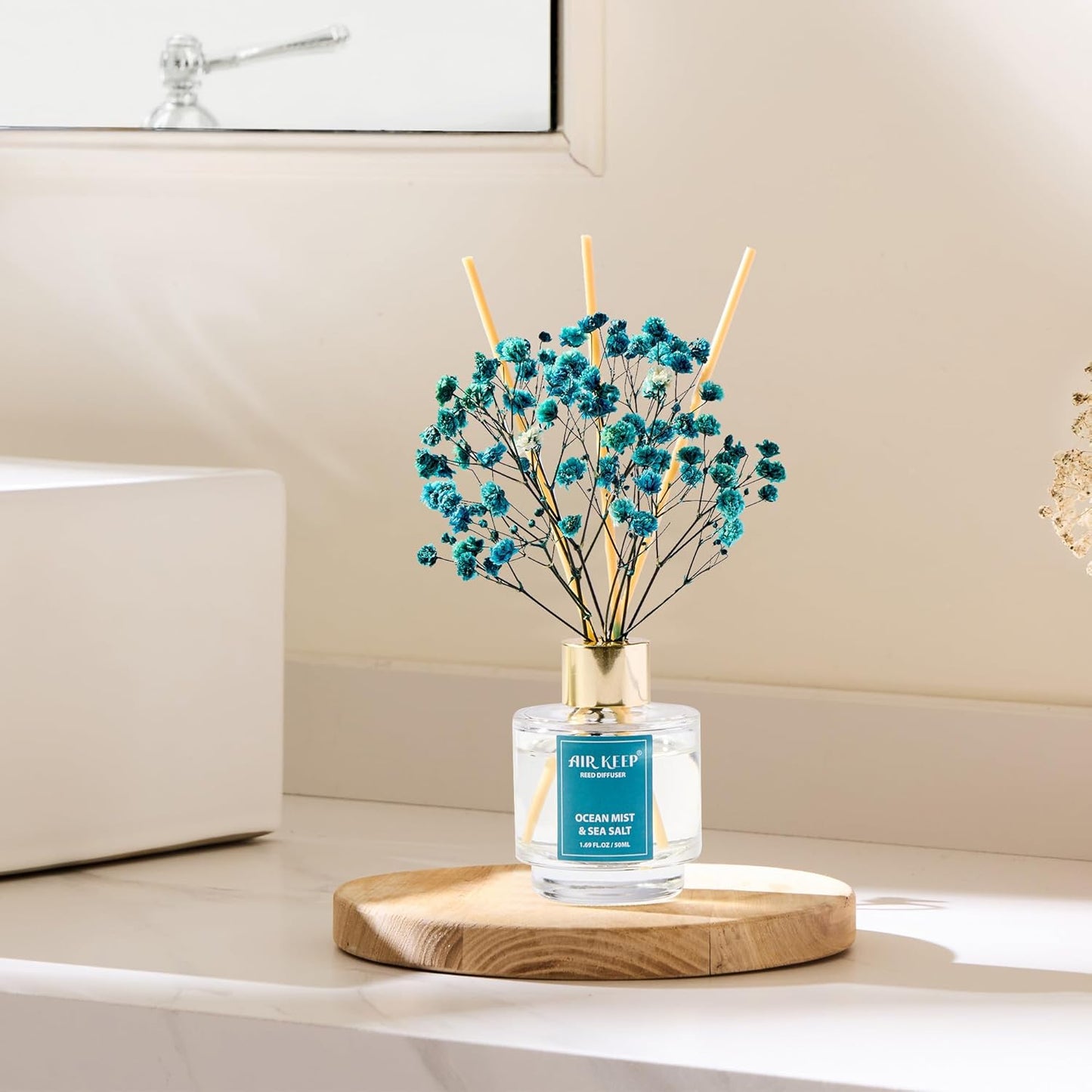 Airkeep Reed Diffuser Set of 3,Clean Linen Ocean Mist&Sea Salt Lavender Eucalyptus Oil Reed Diffusers for Bedroom Living Room Office Aromatherapy Oil Reed Diffuser for Gift 50ml x 3