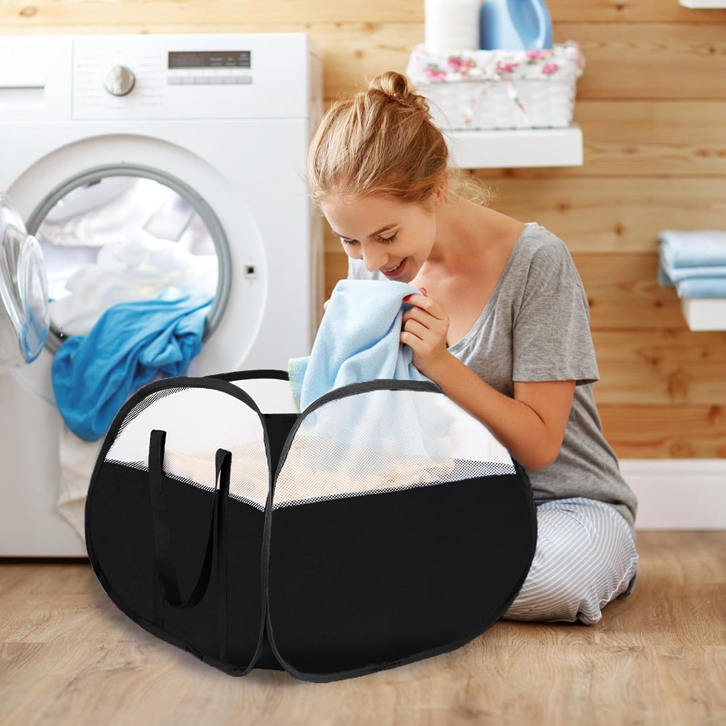 2 Pack Collapsible Laundry Baskets, 90L Large Foldable Laundry Basket, Pop Up Hampers for Laundry, Dirty Clothes Laundry Hamper for Bedroom, Bathroom, Dorm, Laundry Room, Travel or Camping Black