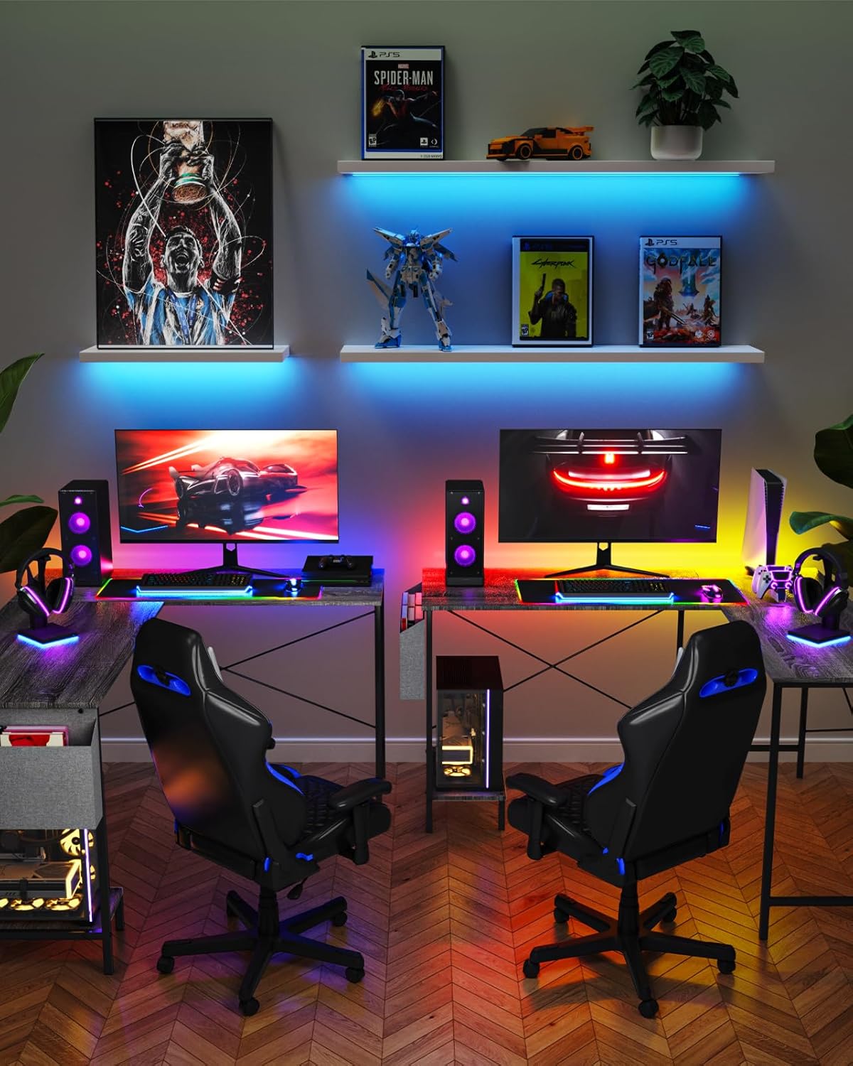 L Shaped Desk - 50" Reversible Home Office Computer Desk, Wood Top, Metal Frame, Side Bag, Sturdy Gaming Desk Corner Table for Work, Writing and Study, Space-Saving