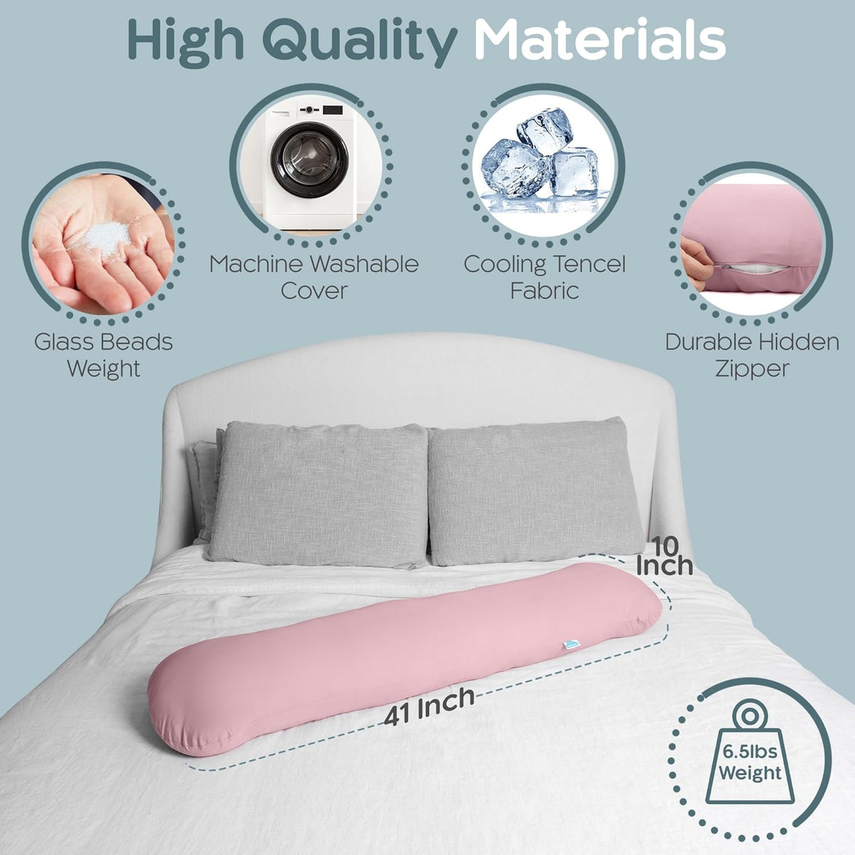 SleepCloud Weighted Body Pillow 6.5lbs - Weighted Pillow for Deeper Sleep (41” x 10”) - Cooling Body Pillows for Adults, Full Body Pillow for Adults, Side Sleeper Body Pillows with Cover (Blossom)