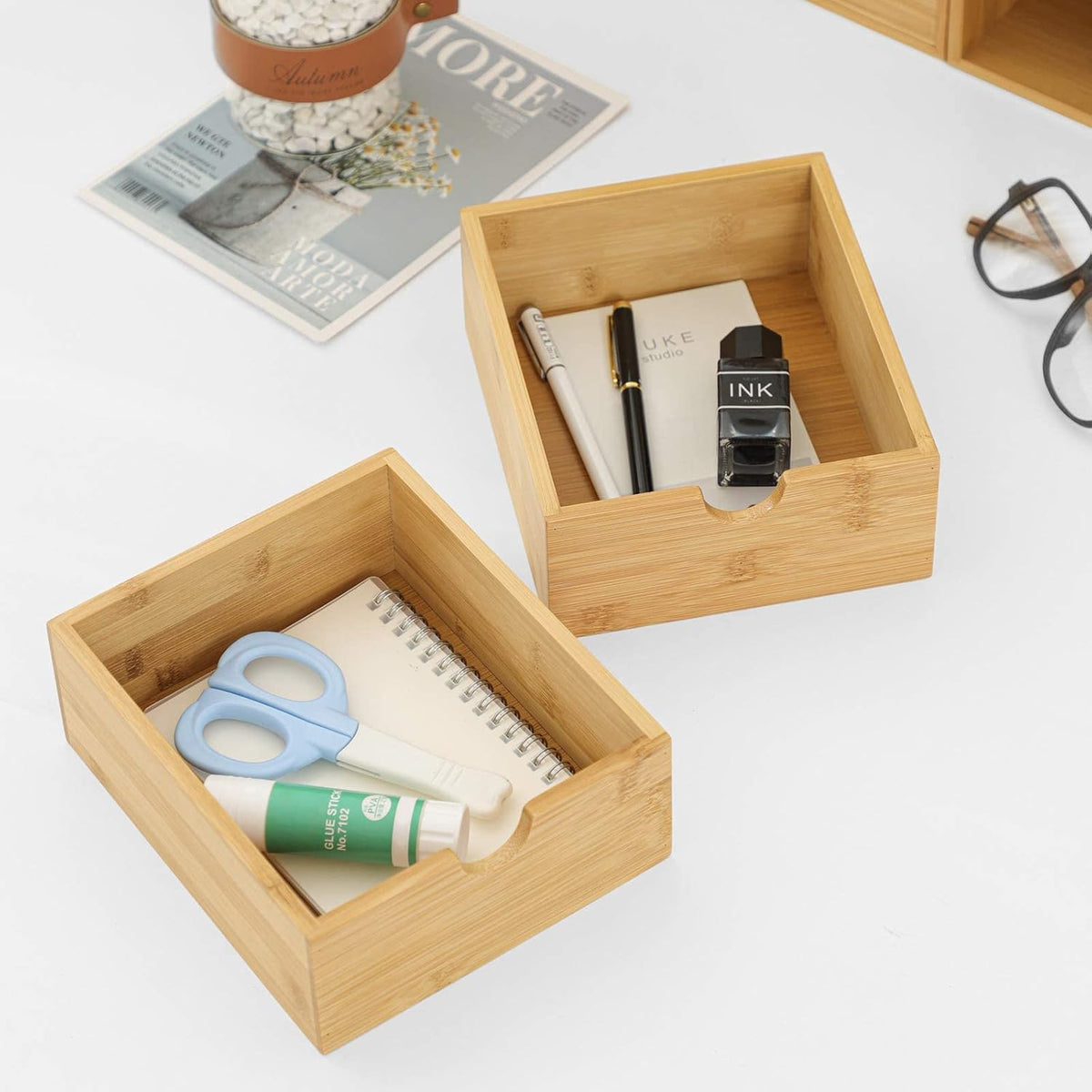 Bamboo Desk Drawer Organizer, Desktop Organizer with Drawers(3 Drawers)