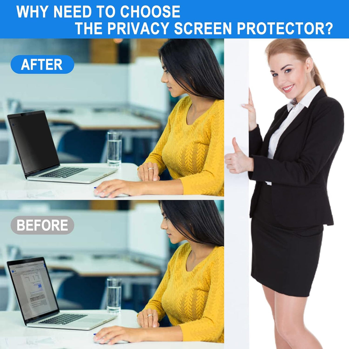 FILMEXT Laptop Privacy Screen 15.6 inch Compatible with HP Elitebook Dell Xps Lenovo Thinkpad, Removable 16:9 Laptop Privacy Filter, Anti-Glare, Blue Light Blocking
