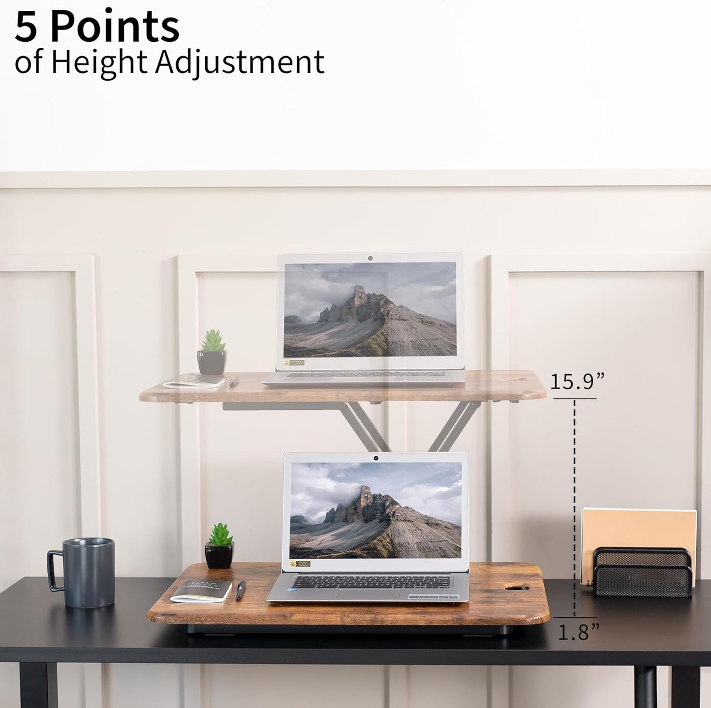 VIVO Ultra-Slim Single Top Height Adjustable Standing Desk Riser, Compact Sit Stand Desktop Converter for Monitor or Laptop, Rustic Vintage Brown, DESK-V001JN