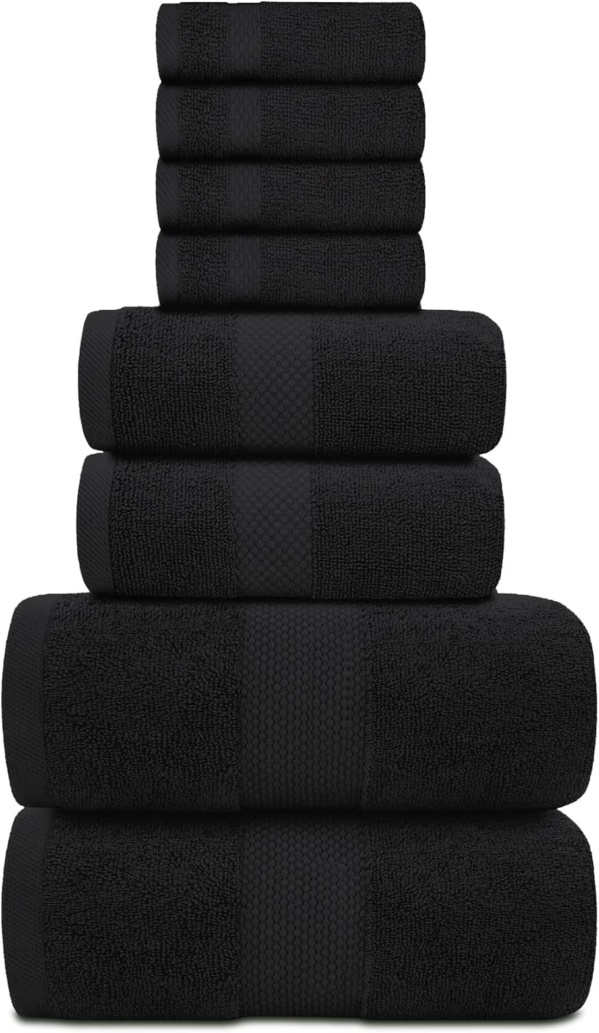 White Classic Luxury Bath Towel Set of 8 Pieces - 100% Turkish Cotton Highly Absorbent Towels for Bathroom, 2 Luxury Bath Towels 700GSM, 2 Hand Towels, 4 Washcloths, Black