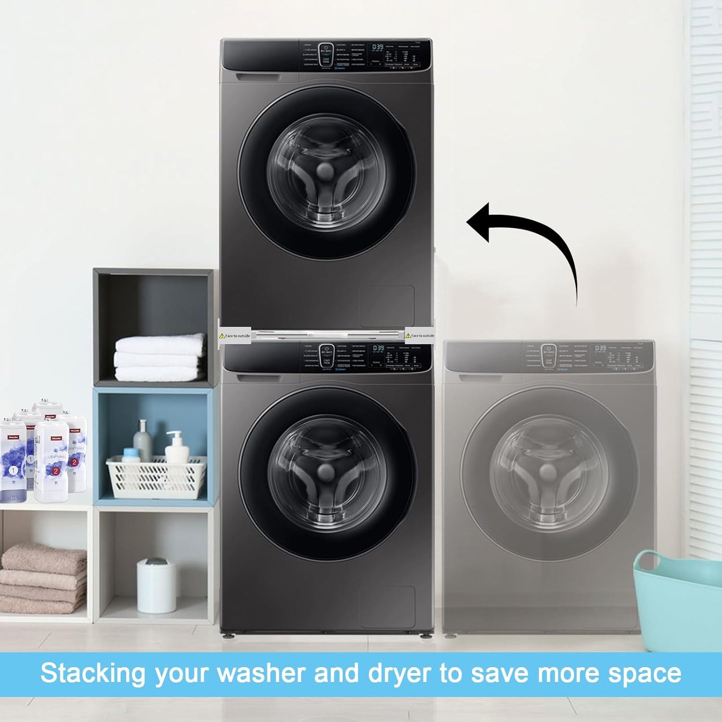 Kiss Core Washer Dryer Stacking Kit 29 inch, Universal Washer and Dryer Stacking Kit with Pull Out Drying Rack, Adjustable 29"/28"/27"/26"/25"/24" Stacking Kit with Ratchet Strap