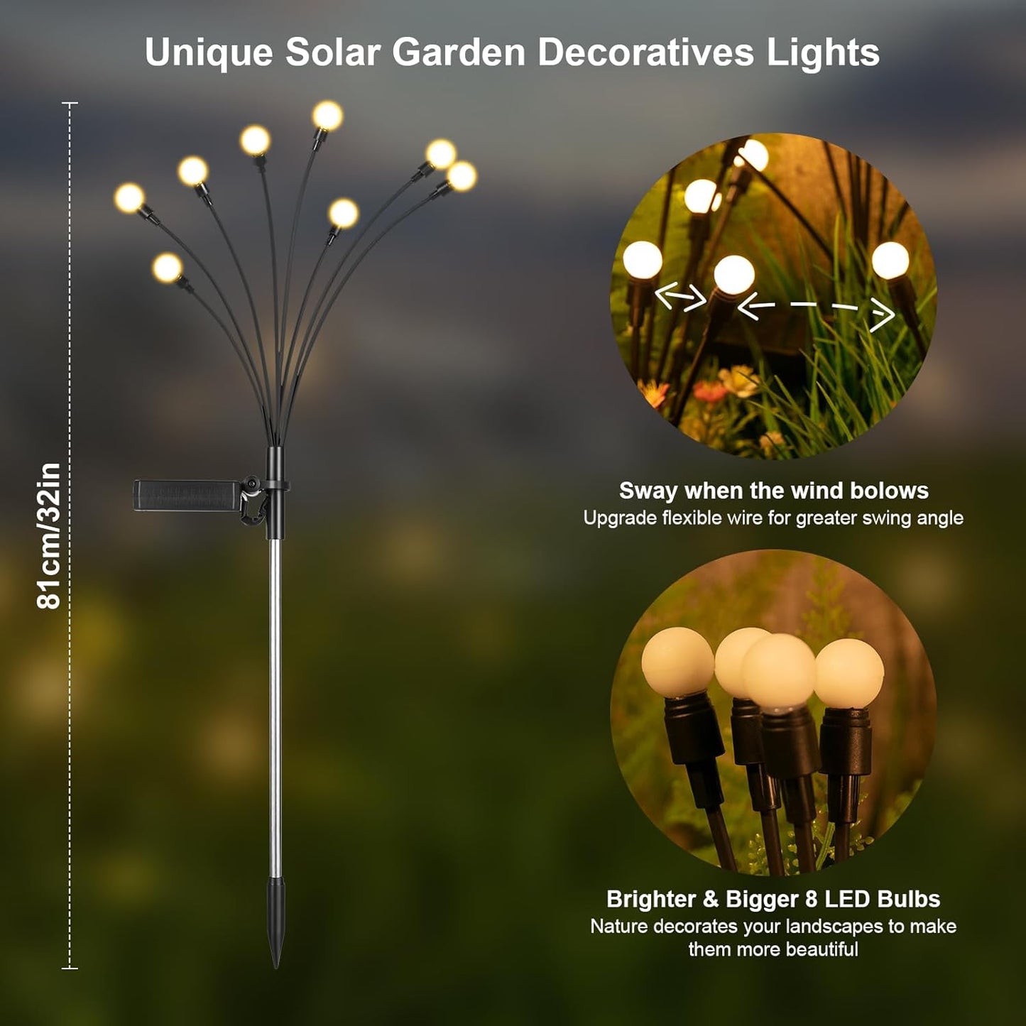 ASMAD Solar Lights Outdoor(4 Pack,32 LEDs), Solar Garden Lights, Outdoor Decorations, Firefly Light for Patio Decor, Big Bulb, Unique Gifts for Women, Gifts for Grandma