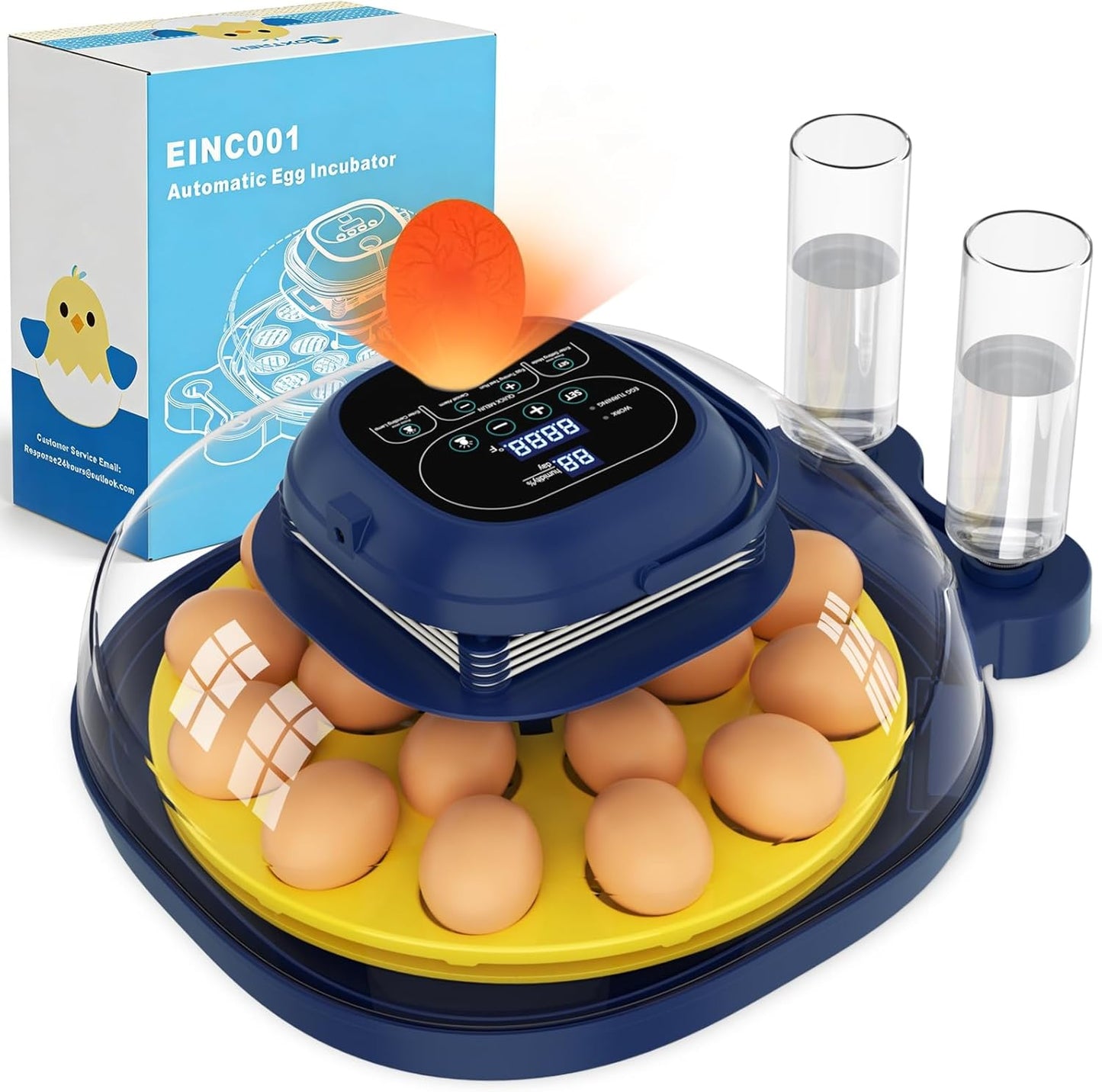 Egg Incubators for Hatching Eggs, Temperature & Humidity Control, Automatic Egg Turning for Hatch Chicken Duck Quail Pigeon Pheasant Partridge Home Classroom Lab with Water Bottle&Air Vent, 18 Eggs