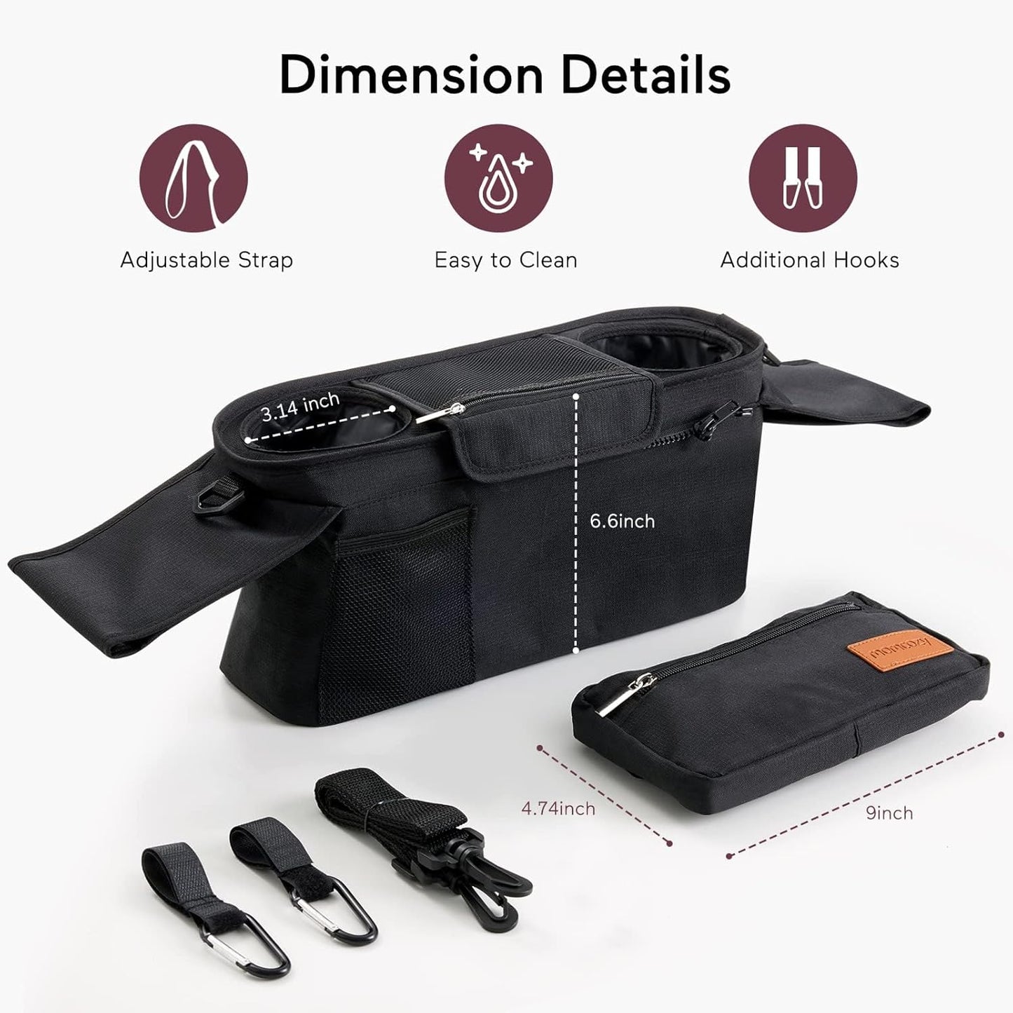 Momcozy Universal Stroller Organizer with Insulated Cup Holder Detachable Phone Bag & Shoulder Strap, Fits for Stroller Like Uppababy, Baby Jogger, Britax, BOB, Umbrella and Pet Stroller