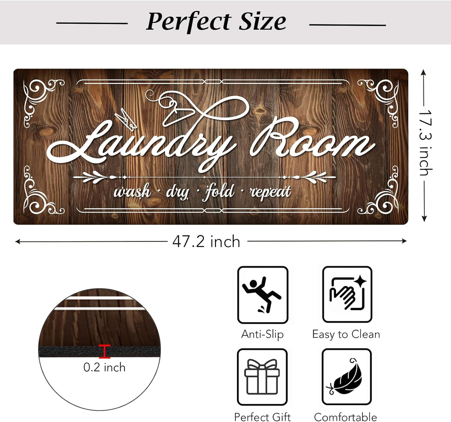 Non-Slip Laundry Room Rug Runner 17.3"x47.2" Washable Floor Carpet Brown- Bathroom Hallway Mudroom Kitchen Mat for Farmhouse Entryway Decor Accessories