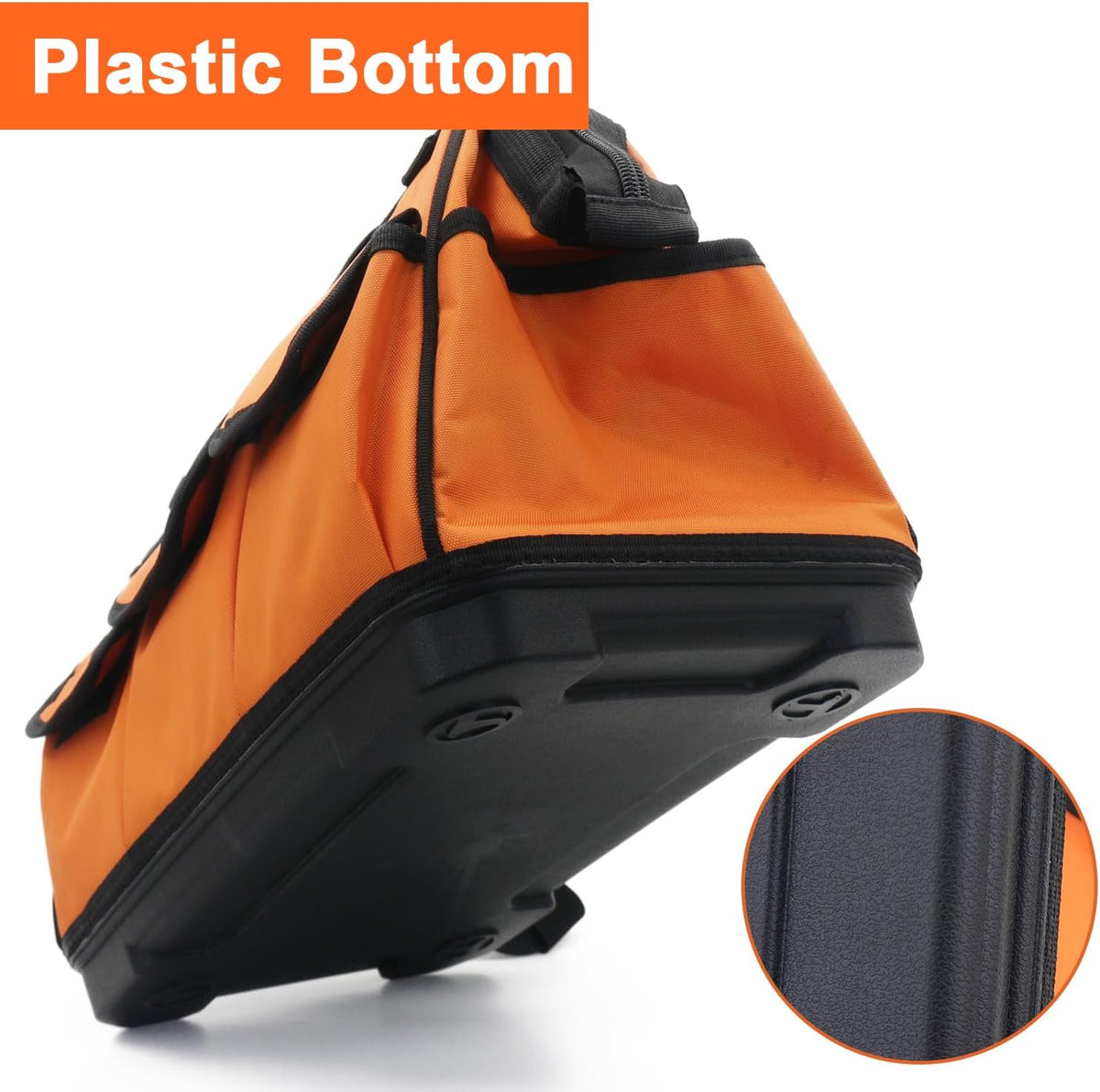 16 Inch Heavy Duty Tool Bag - Molded Plastic Base, Waterproof 900D Oxford Cloth, 16 Pockets Wide Mouth Tool Organizer with Shoulder Strap for Power/Hand Tools (Orange)