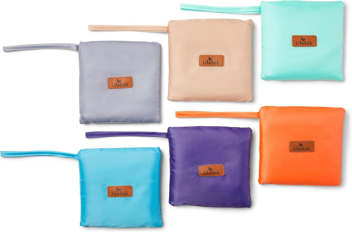 Reusable Shopping Bags - Large, Foldable, Eco-Friendly, Water-Resistant, Grocery Tote - Assorted Colors Collection - Set of 6