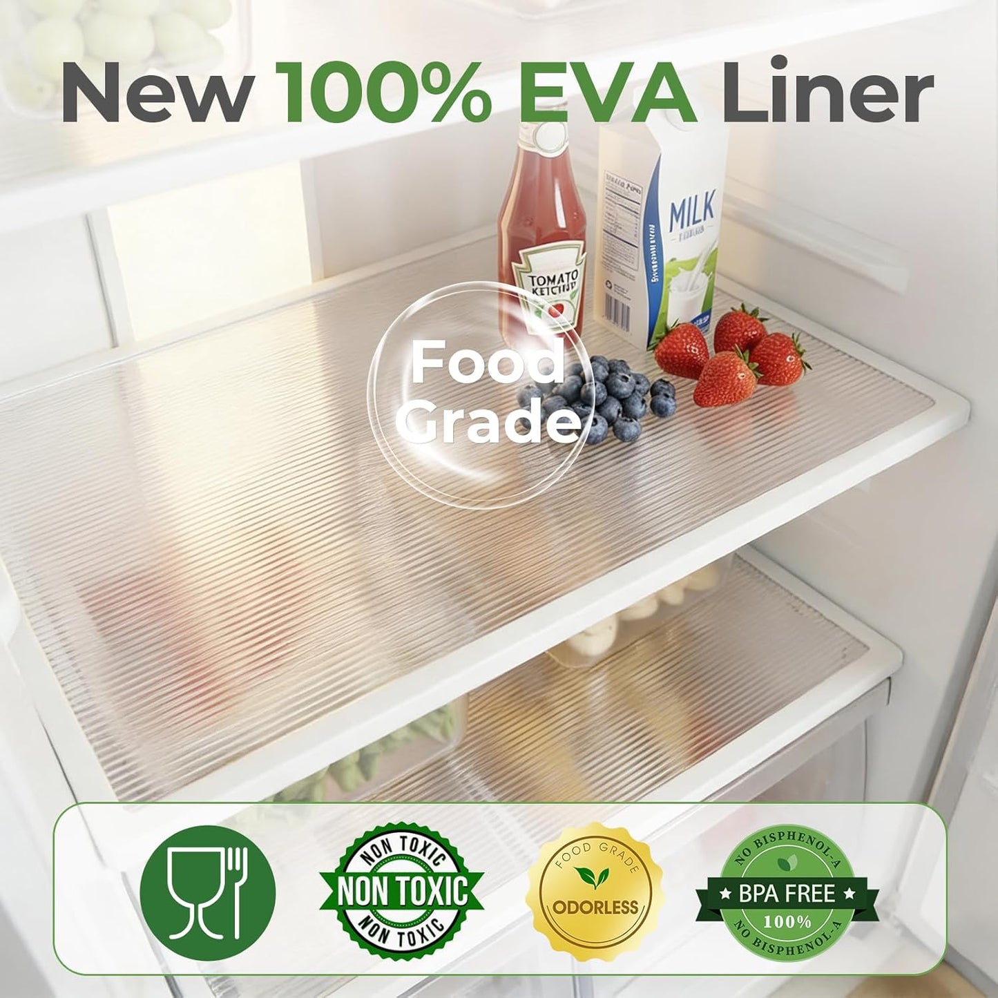 100% EVA Shelf Liner, 12" x 240" Drawer Liners for Kitchen Cabinet, Non Adhesive Non Slip Plastic Dresser Pantry Shelves Mat, Clear