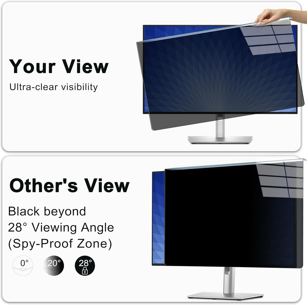 2 Pack 27 Inch Privacy Screen for Monitor, Hanging Anti Spy Screen Filter for 26 to 27 Inch 16:9 Widescreen Monitor, Removable Blue Light Reduction Protector for Office