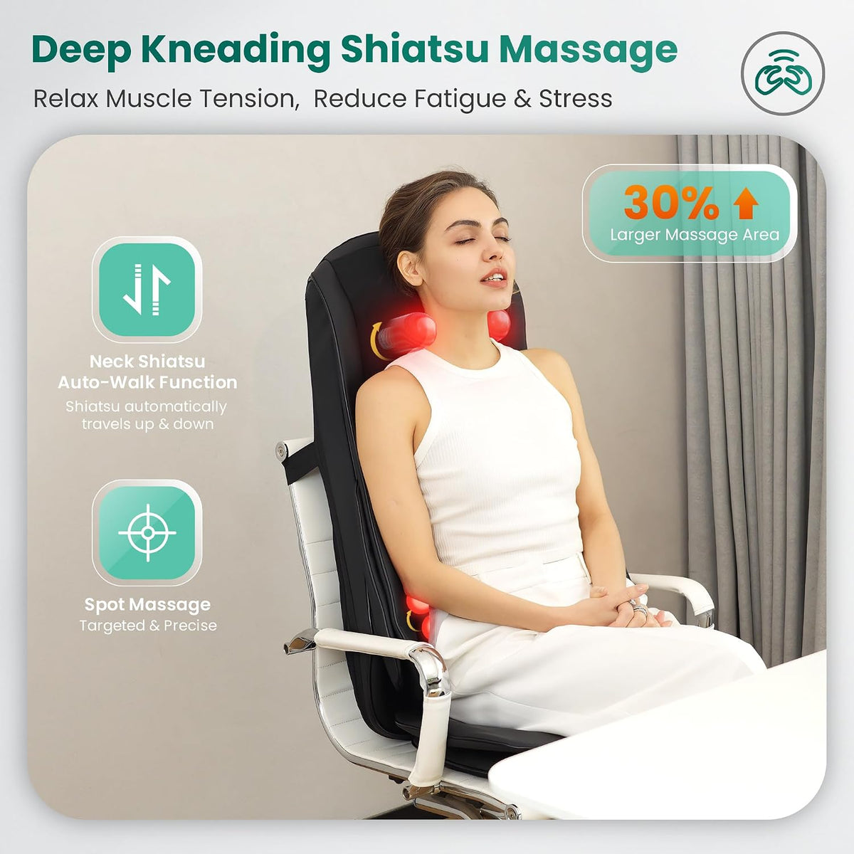 Snailax Shiatsu Neck Back Massager with Heat, Massage Chair Pad with Compression, Height-Adjustable Neck Massage Rollers Chair Seat Massager, Gifts for Men, Women