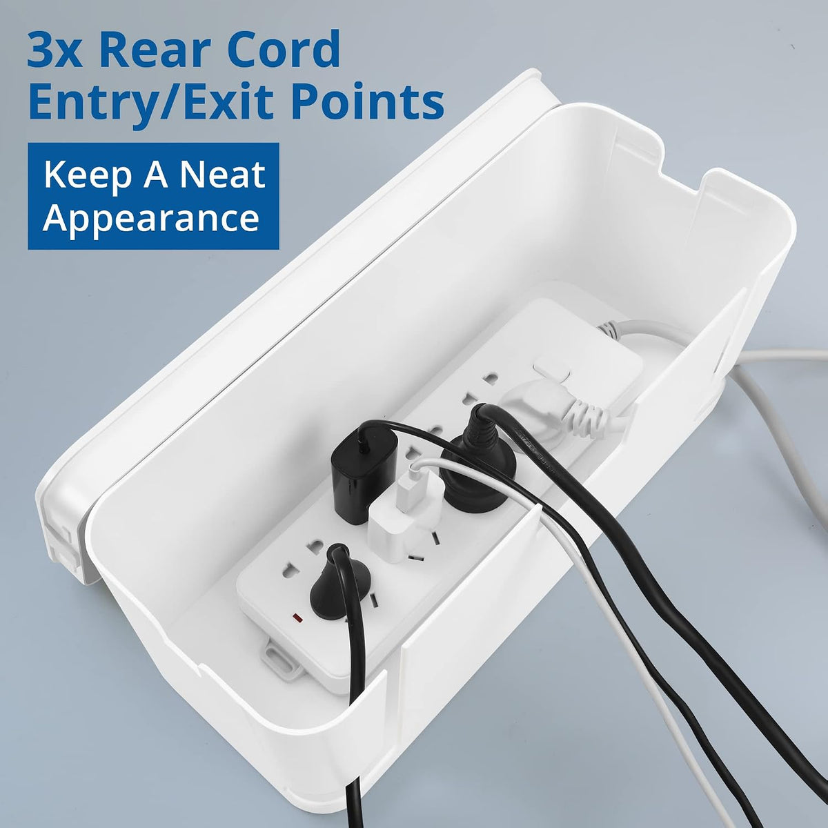 ZhiYo 2 Pack Cable Management Box, Medium & XL, Power Strip Organizer White