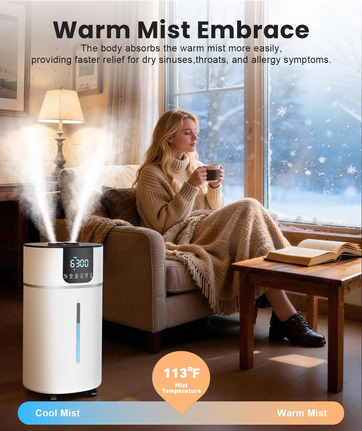 AreShark 4.2 Gal/16L Humidifier Large Room, Cool Warm Mist 2000ft² Whole House Air Humidifiers for Bedroom, Plants, Adults, 60H Runtime, Humidity Setting, Easy to Clean, Top Fill, Extension Tube