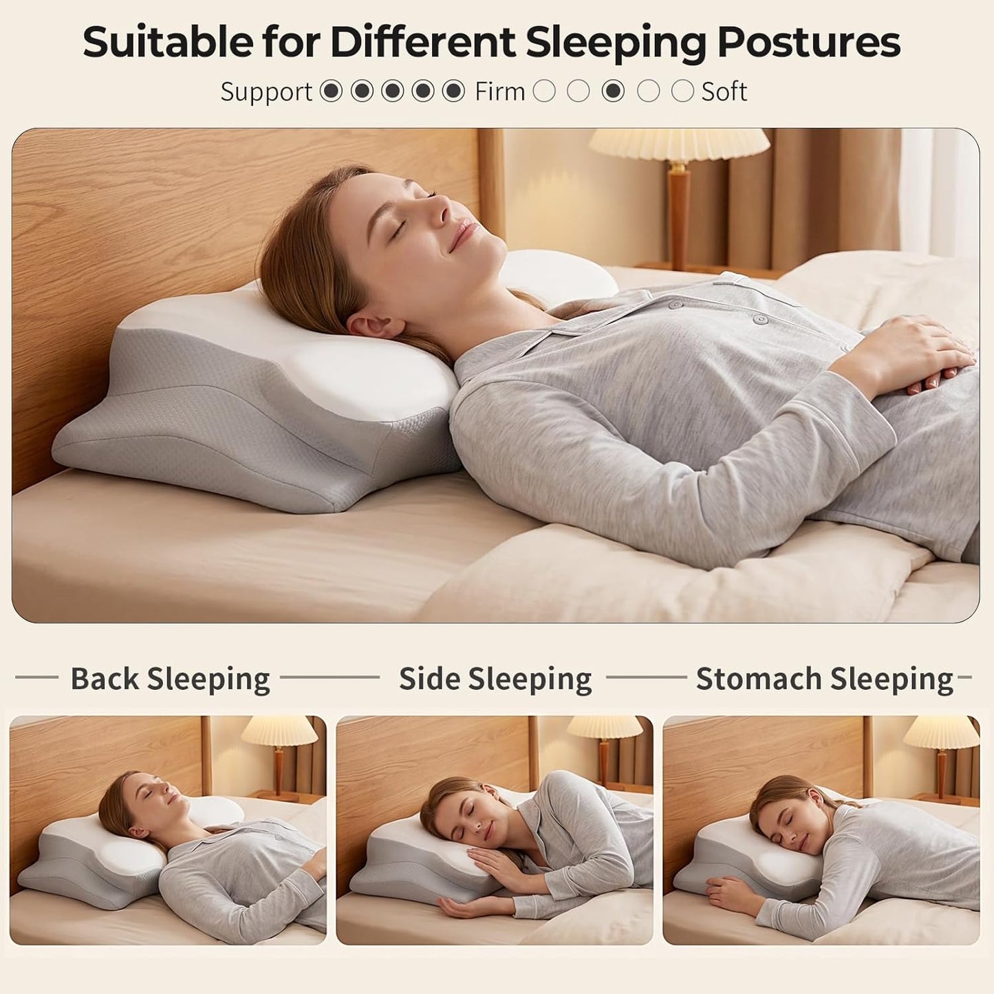Ylekto Cervical Neck Pillow for Pain Relief - Contour Memory Foam Pillows for Sleeping, Ergonomic Pillow Side Sleeper Pillow for Neck Support, Orthopedic Bed Pillow for Side Back Stomach Sleepers