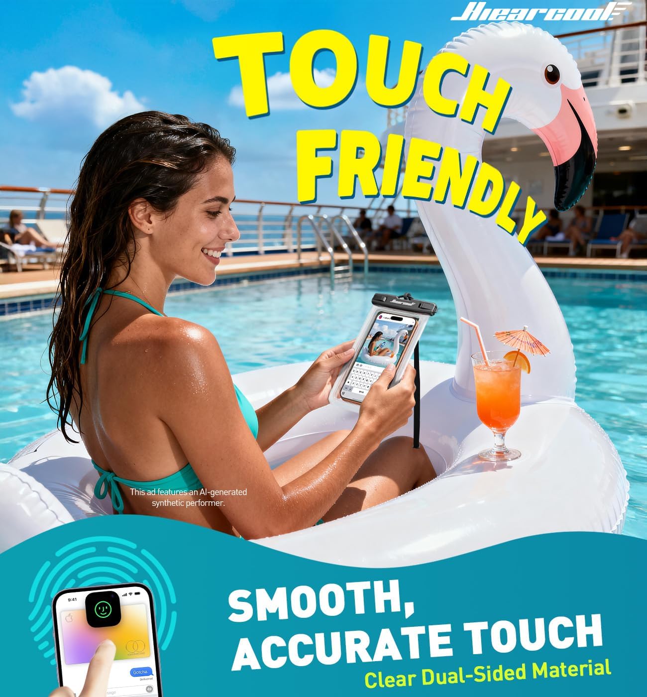 Hiearcool Waterproof Phone Pouch, Waterproof Phone Case with Crossbody Lanyard Compatible for iPhone 17 16 15 14 13 Pro Max Up to 8.9", Cellphone Dry Bag Travel Essentials for Beach -Clear-2Pack