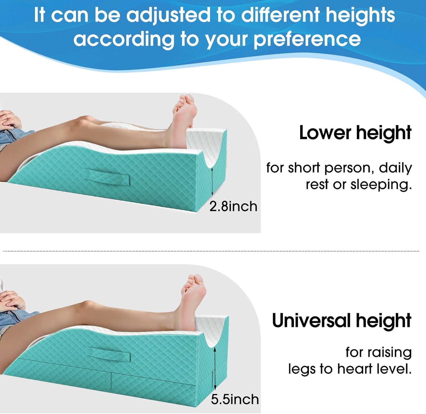 TranquilRelax Elevation Pillows for Leg After Surgery, Memory Foam Adjustable Wedge Pillow for Injury or Rest, Ankle Pillow for Sleeping Blood Circulation, Green/Single Leg