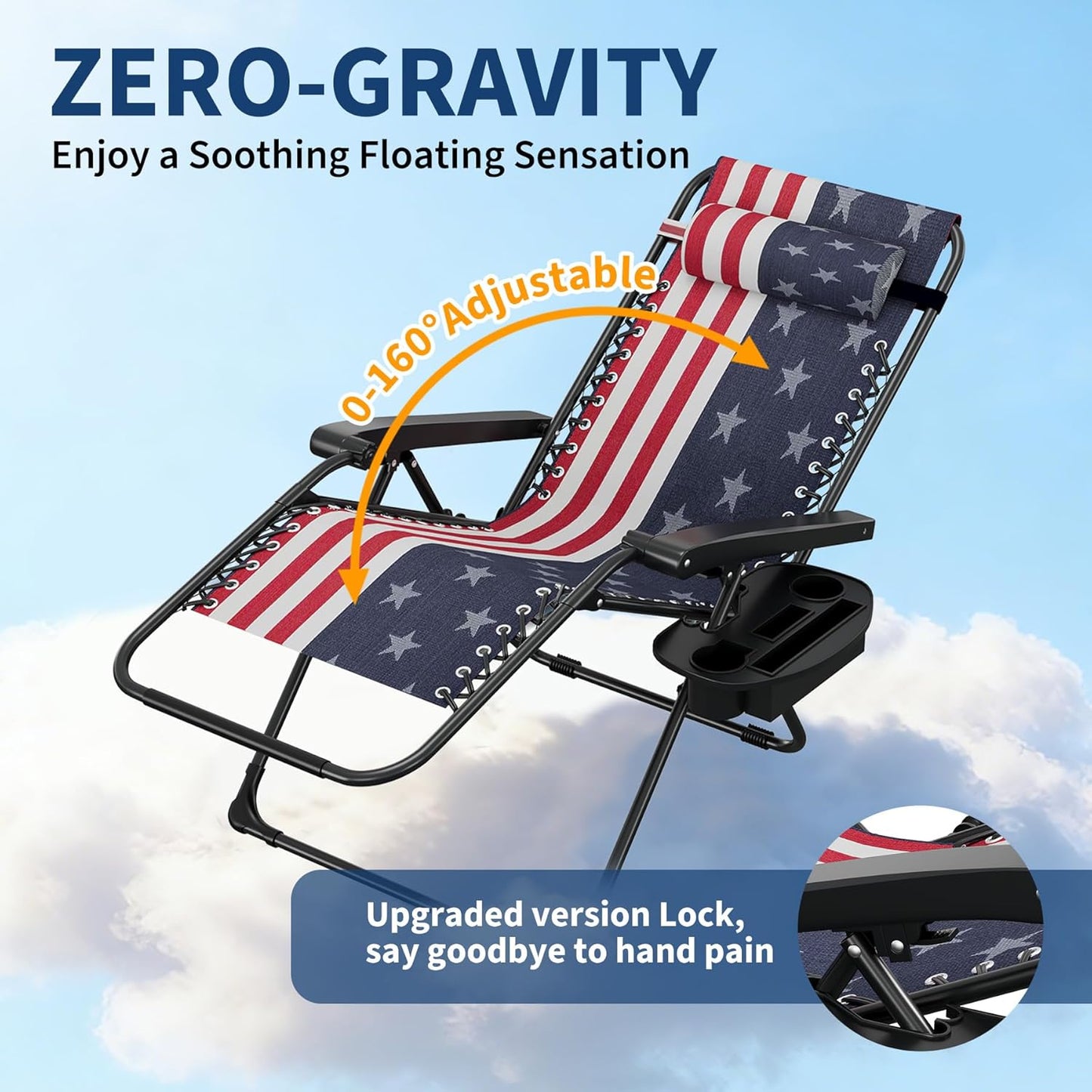Garvee Zero Gravity Chair Set of 2, Patio Lounge Chair Outdoor with Pillow & Cup Holder Tray, Adjustable Reclining Chair, Folding Portable Camping Chair for Deck, Beach, Yard, Garden