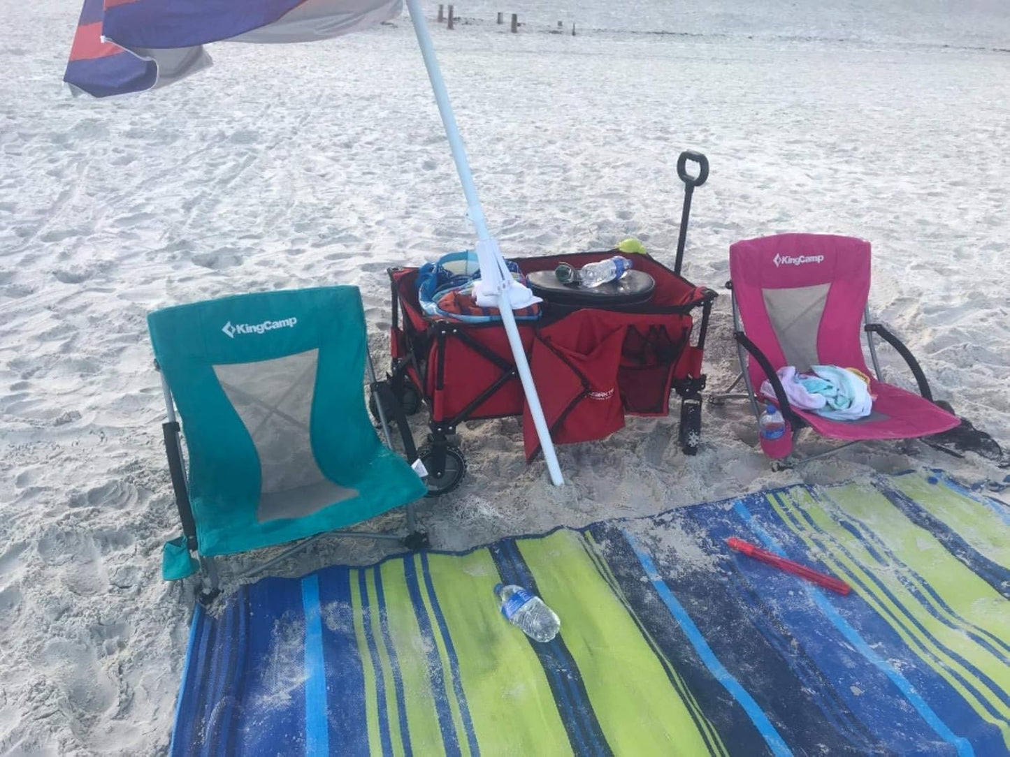 KingCamp Low Beach Chair, High Back Folding Camping Chair for Adults, Oversized Breathable Mesh Seat, 300lbs Heavy Duty Portable Chair with Cup Holder & Storage Pockets for Beach, Outdoor