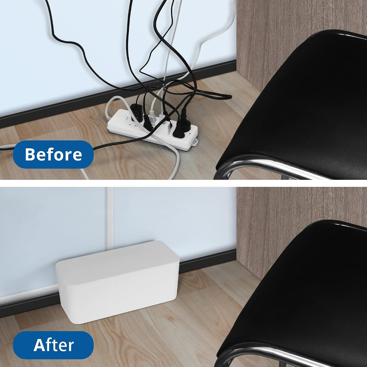 ZhiYo 2 Pack Cable Management Box, Medium & XL, Power Strip Organizer White
