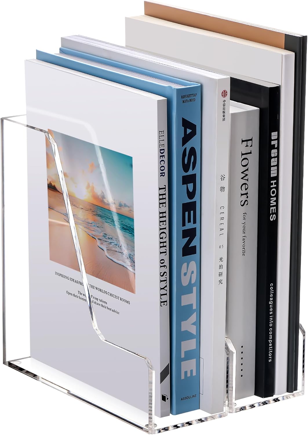 HeZone Acrylic Magazine Rack File Holder Desk Organizers and Storage 2-Pack Small Clear Acrylic Vertical Magazine Holder Book Stand for Office Desk