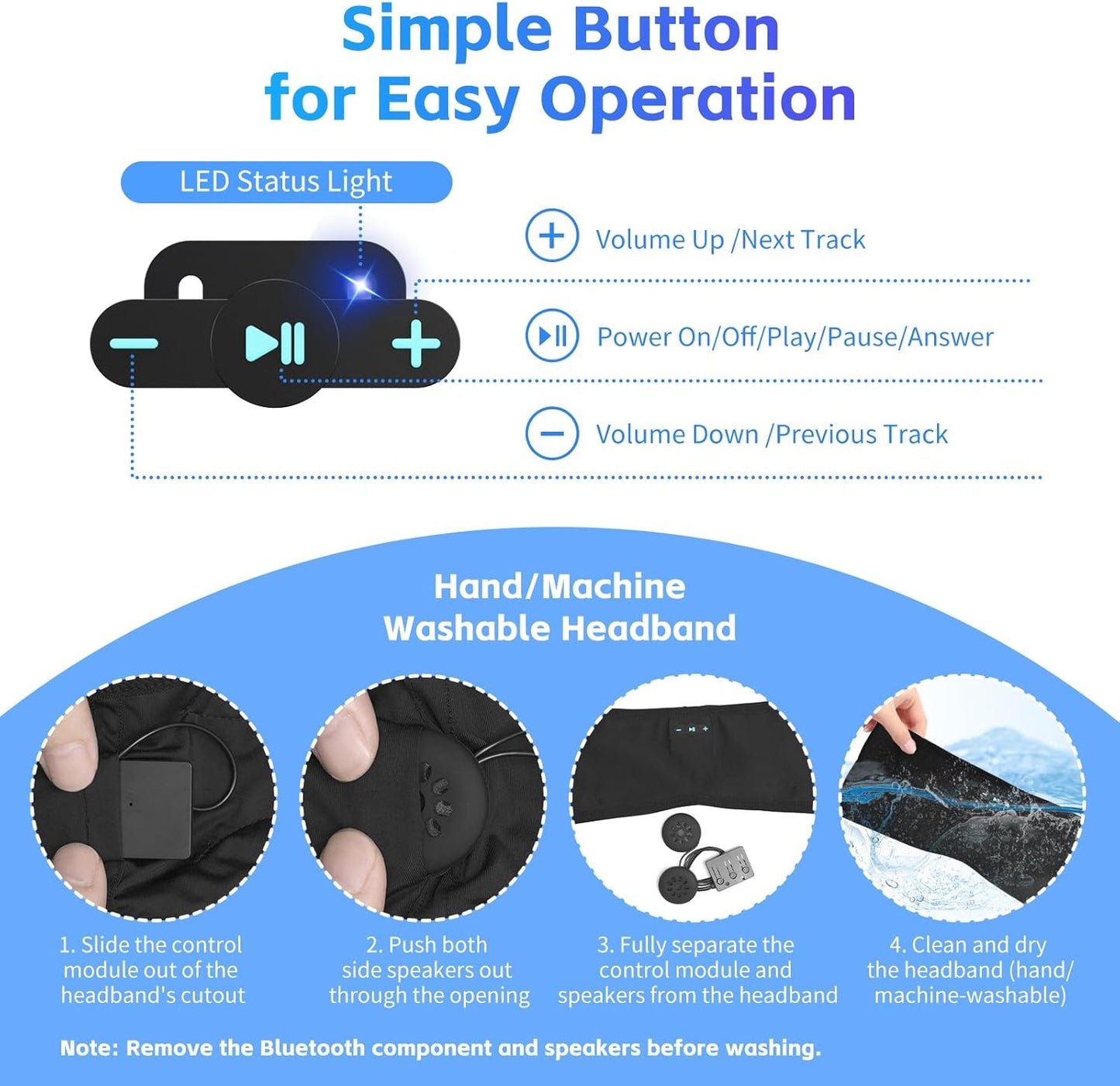 Sleep Headphones Bluetooth 6.0 Headband, 20Hr Headband Headphones with HD Stereo Speakers, Sports Wireless Earphones for Side Sleepers Workout Yoga Travel Meditation, Gifts for Women Men,Black