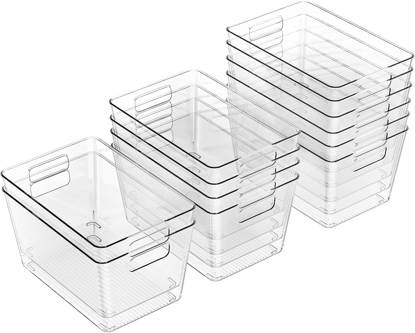 6 Pack Clear Plastic Storage Bins, 11" Large Pantry Organizer Bins with Handles, Plastic Containers for Refrigerator,BPA-Free Perfect for Kitchen,Fridge,Cabinet,Pantry(Cream)