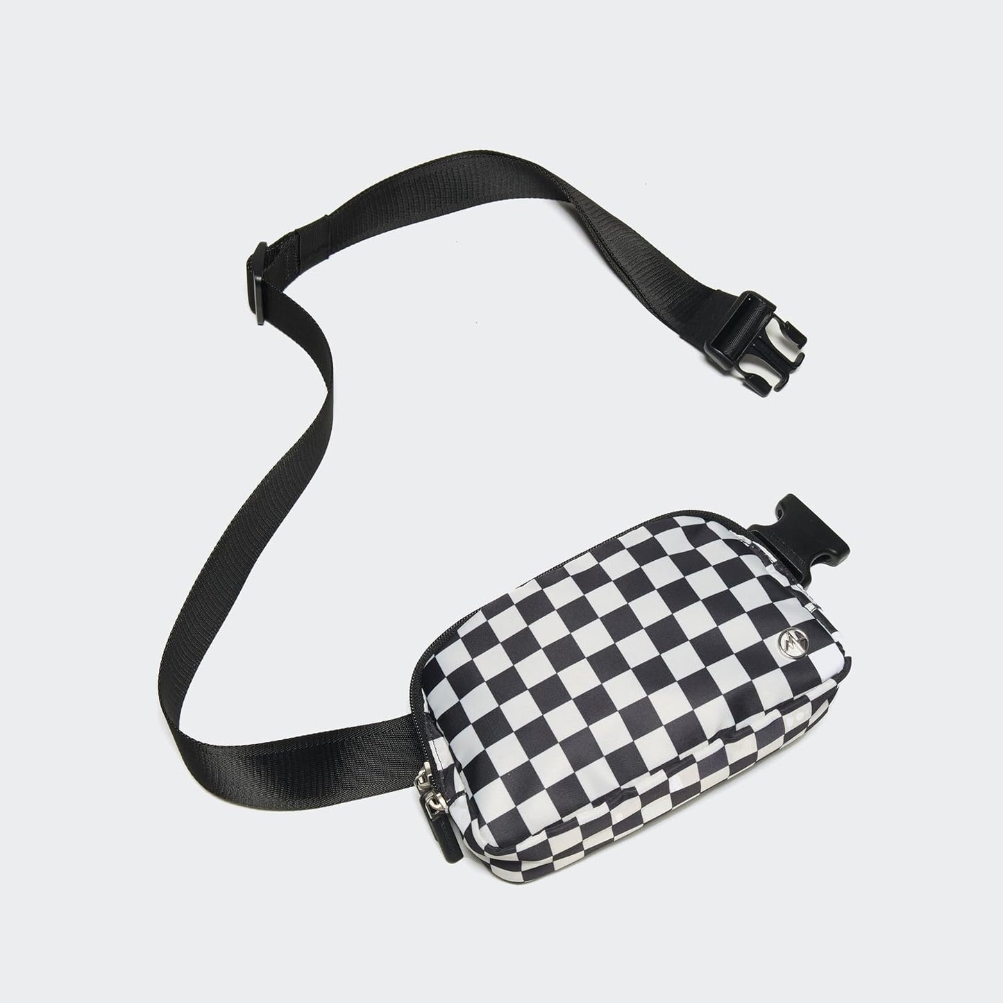 Pander Two Way Zipper Fanny Pack Nylon Everywhere Belt Bag for Women, Water Repellent Waist Packs, Crossbody Bags with Adjustable Strap (Checkered Black)