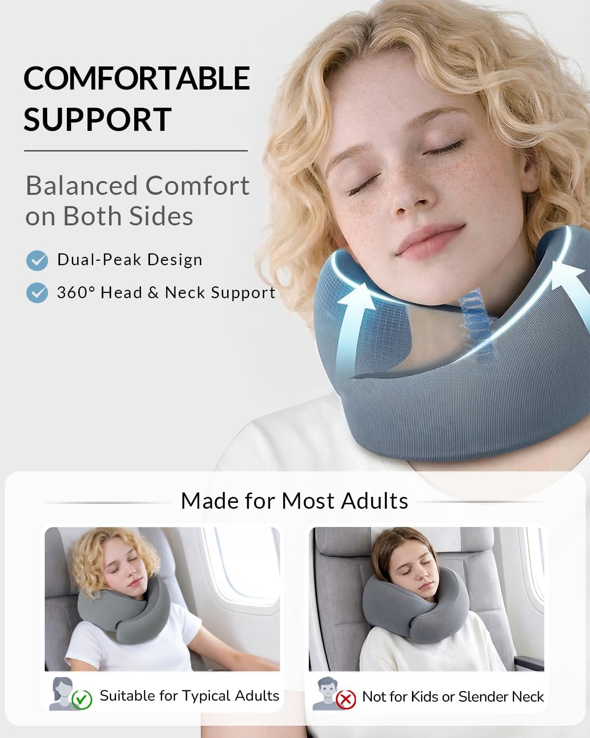 Neck Travel Pillow - Memory Foam Travel Pillow for Airplane, Washable Comfortable Breathable Cover, 360 Degree Support Ergonomic Design Best for Travel, Flight, Train, Car, Sleeping