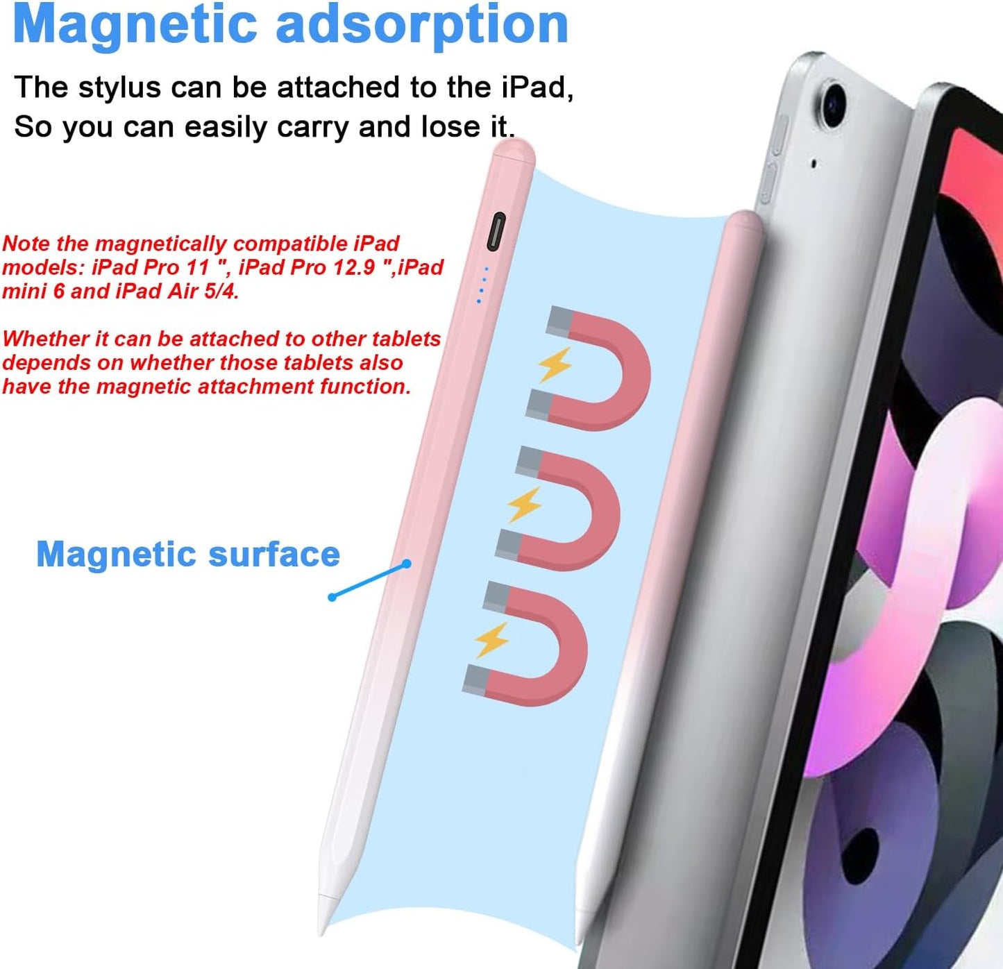 Stylus Pens for Touch Screens Power-Display Tablet Pen POM Tip Magnetic Digital Touch Pen Compatible with iPhone/iPad/Lenovo/and Other iOS/Android Smartphone and Tablet Devices (Gradient Pink)