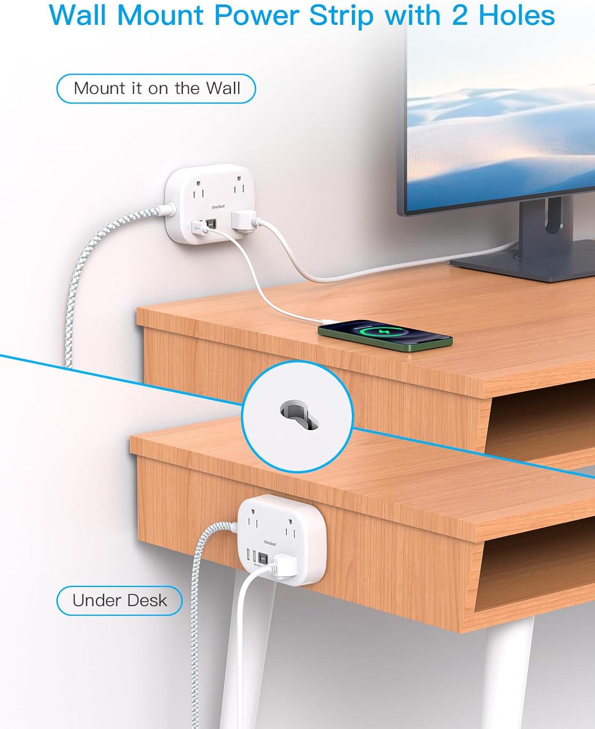 Cruise Essentials 2026,One Beat Travel Power Strip with USB C,Flat Plug Extension Cord with 3 Outlets 4 USB Ports(2 USB C),6 ft Desk Wall Outlet Extender,Non Surge Protector for Cruise,Dorm Room,ETL