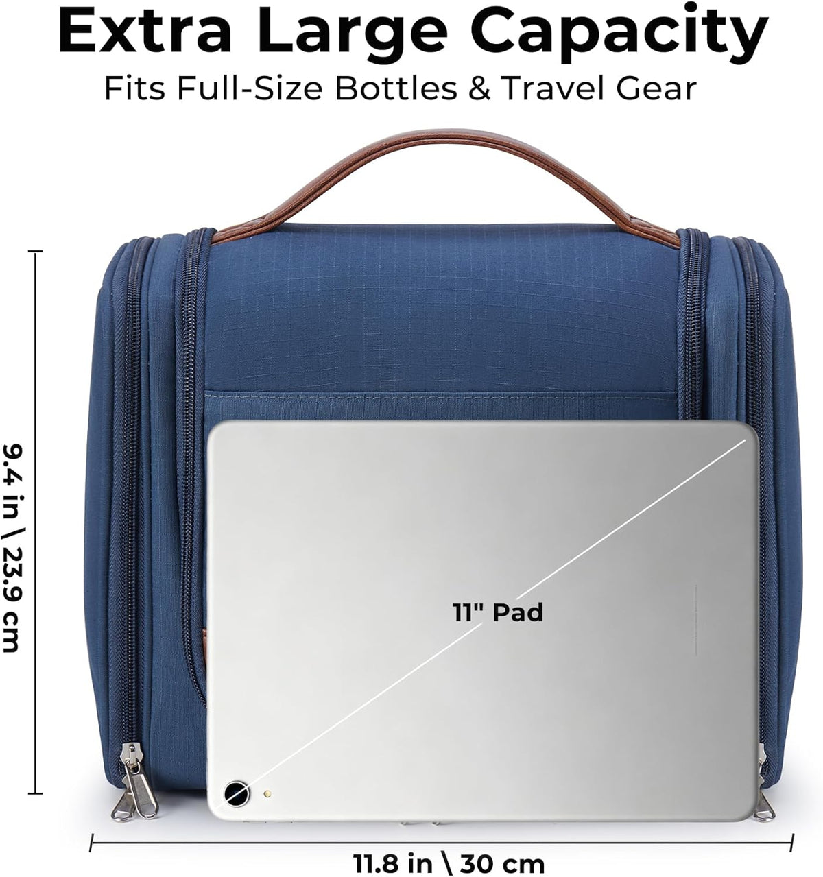 Ralnitote Large Hanging Toiletry Bag for Men, Travel Bathroom Bag with Hook, Hygiene Bag Organizer for Shower, Shaving & Grooming Essentials, Navy