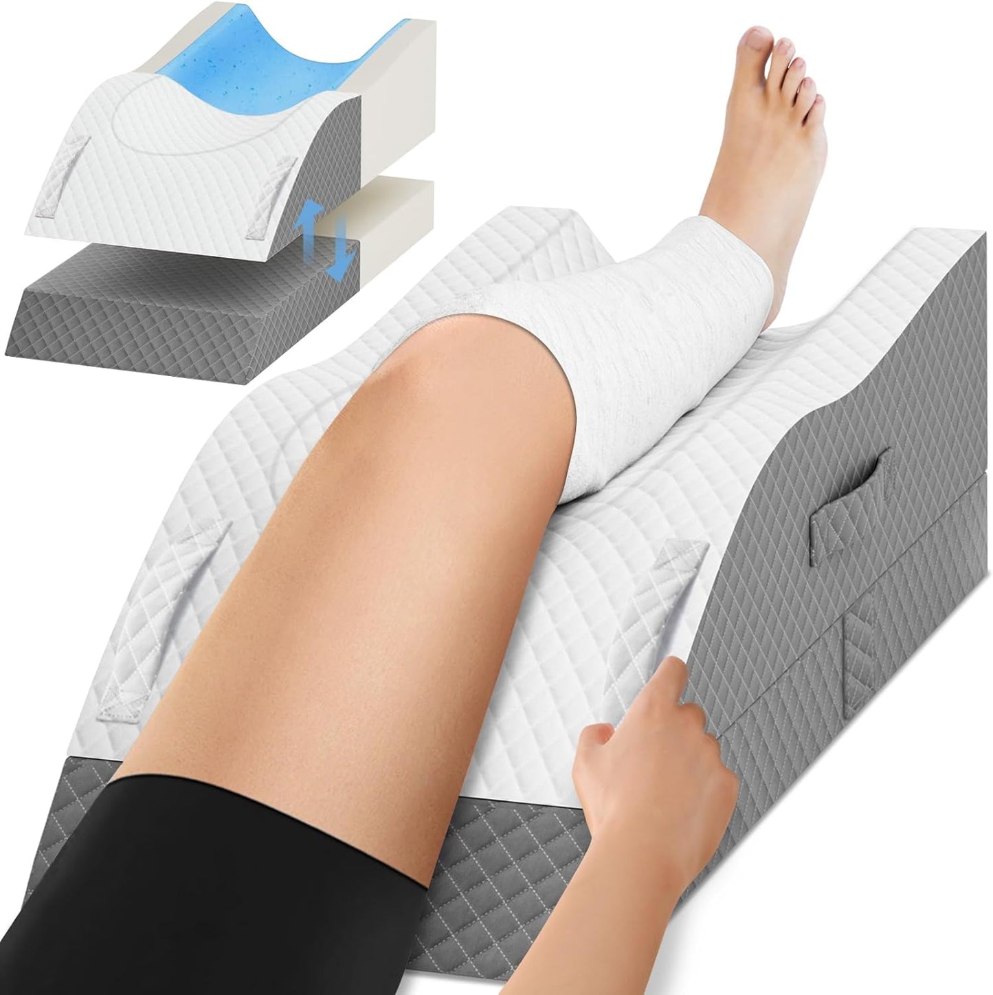 TranquilRelax Elevation Pillows for Leg After Surgery, Memory Foam Adjustable Wedge Pillow for Injury or Rest, Ankle Pillow for Sleeping Blood Circulation, Grey/Single Leg