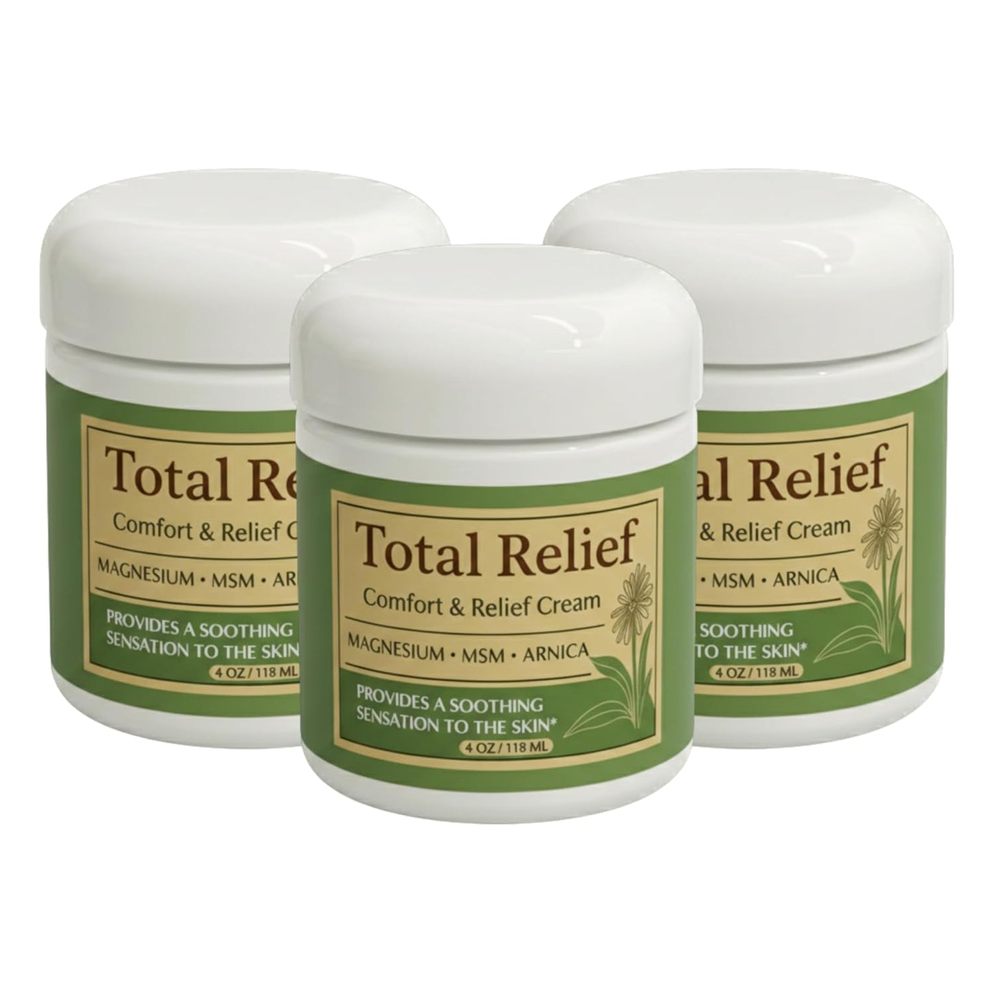 Official Total Relief - Magnesium Cream - Soothing Topical Lotion for Muscles, Joints & Legs - Magnesium Chloride with MSM, Arnica & B6 - Lightweight & Fast-Absorbing - 4 Fl Oz (Pack of 1)