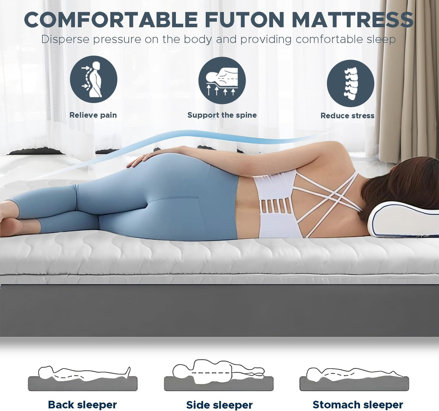 Japanese Futon Floor Mattress, 100% High Density Comfortable Foam, 3.5" Thicken Foldable Mattress Tatami Mat Sleeping Pad, Ideal for Comfort and Support, Kids Floor Lounger Pillow Bed Sofa (Twin）