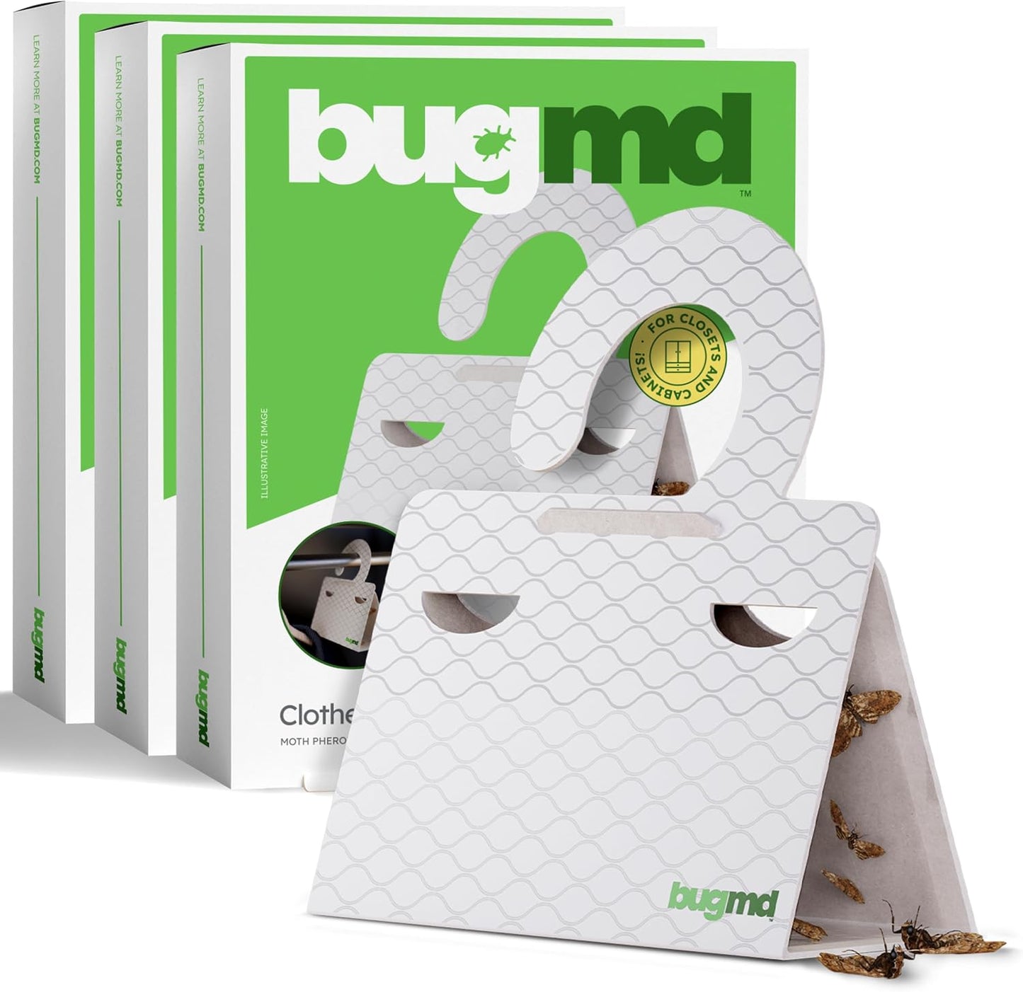 BugMD Clothes & Pantry Moth Traps with Sticky Glue | Pheromone-Based Non-Toxic Repellent for Closets, Cabinets and Wardrobes | 18 Count, Green